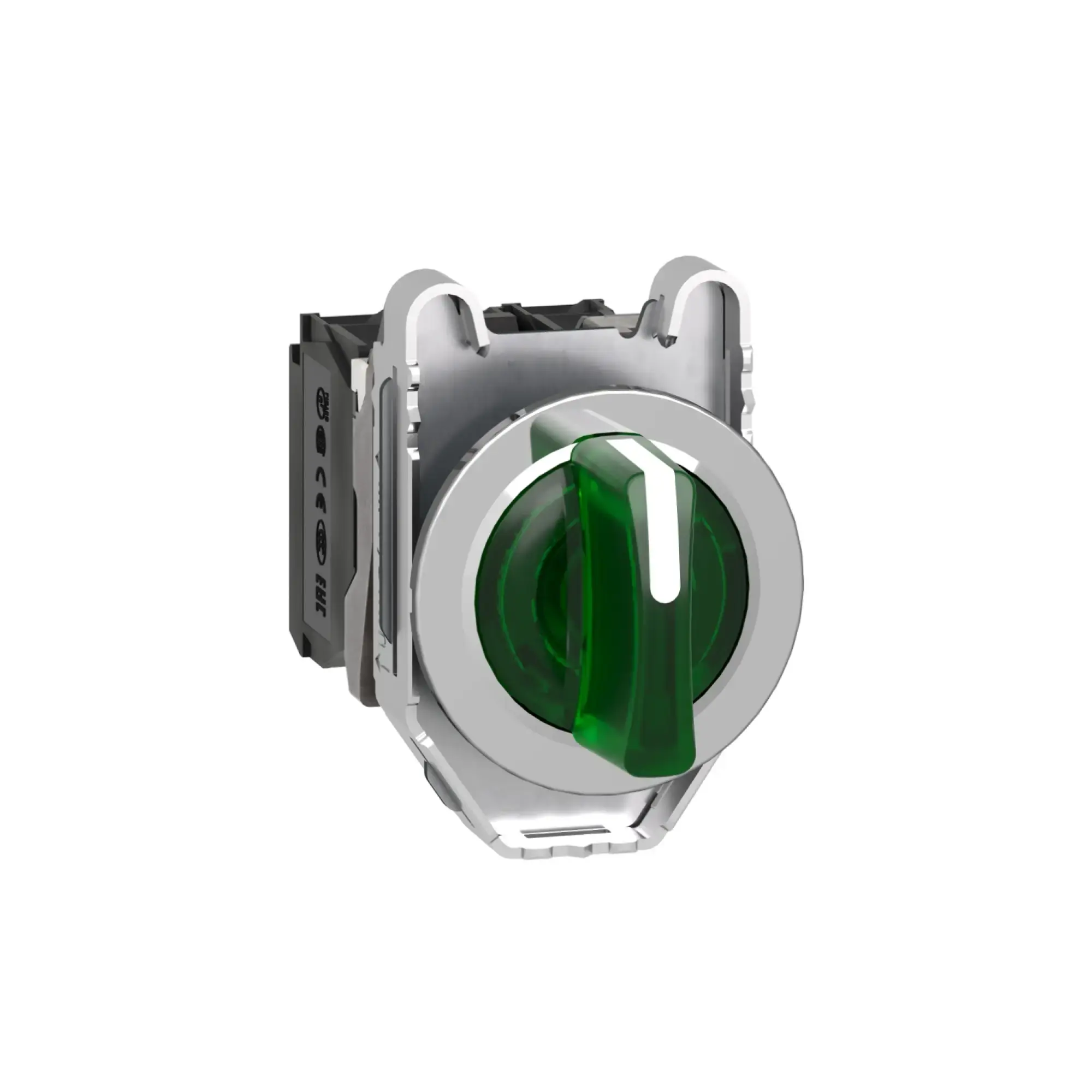 Schneider Electric XB4FK133M5 Illuminated selector switch, Harmony XB4F, metal, 30mm, green, universal LED, 3 positions, 1NO+1NC, 230-240V AC (img_001)