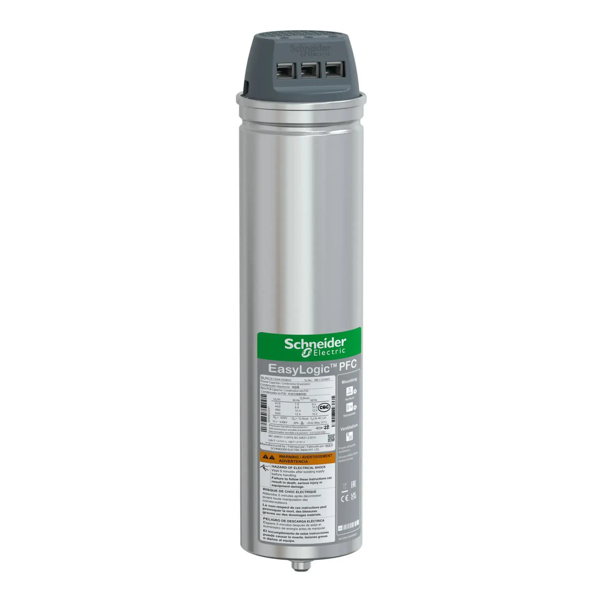 Schneider Electric BLRCS125A150B52 VarplusCan SDuty Capacitor, 12.5/15 kvar, 525 V, 50/60Hz (img_002)