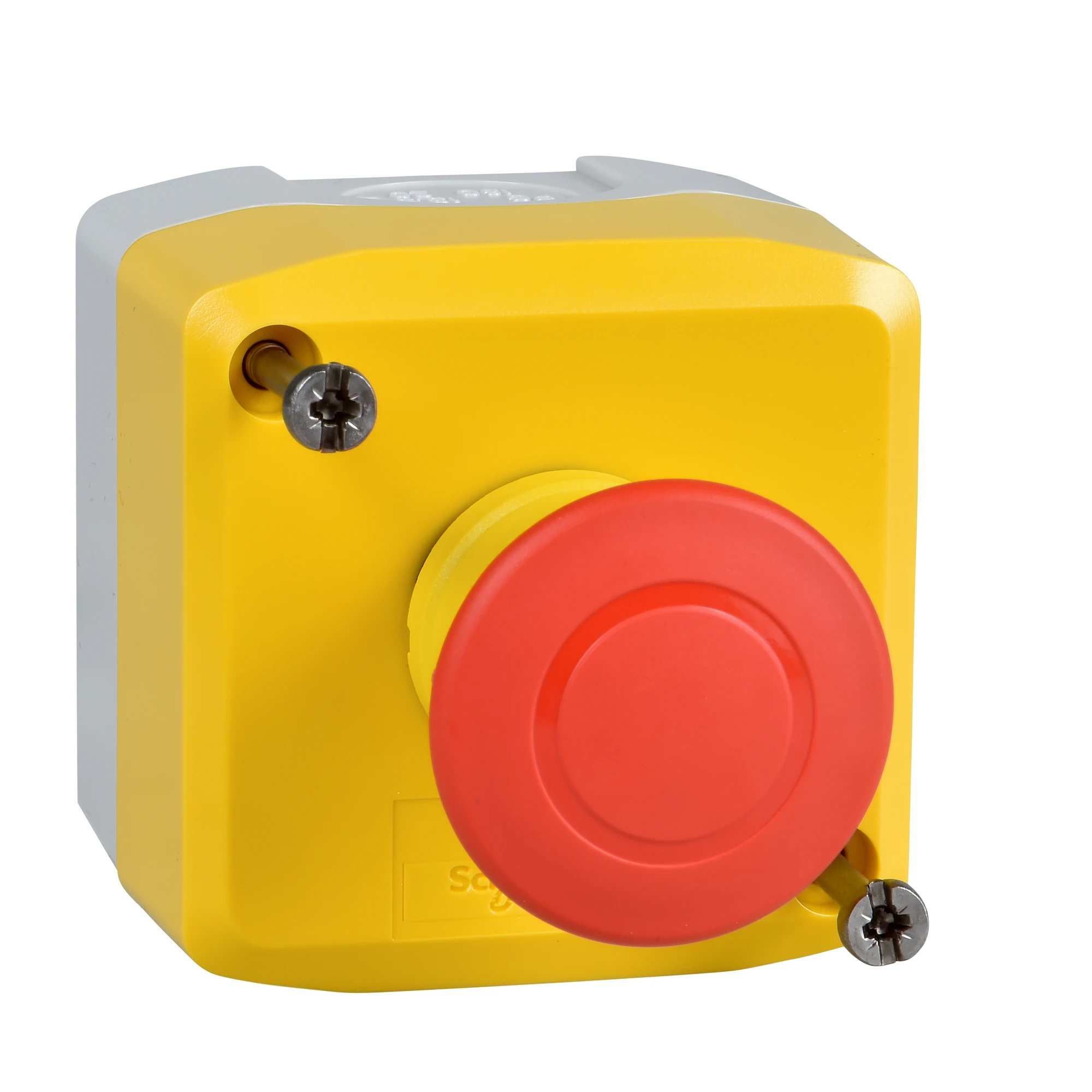 Schneider Electric XALK198 Surface-mounted enclosure, Harmony XALK, plastic, light gray, yellow, 1 emergency stop switch, cable release, 1NC (img_001) Schneider Electric XALK198 Surface-mounted enclosure, Harmony XALK, plastic, light gray, yellow, 1 emergency stop switch, cable release, 1NC (img_001)