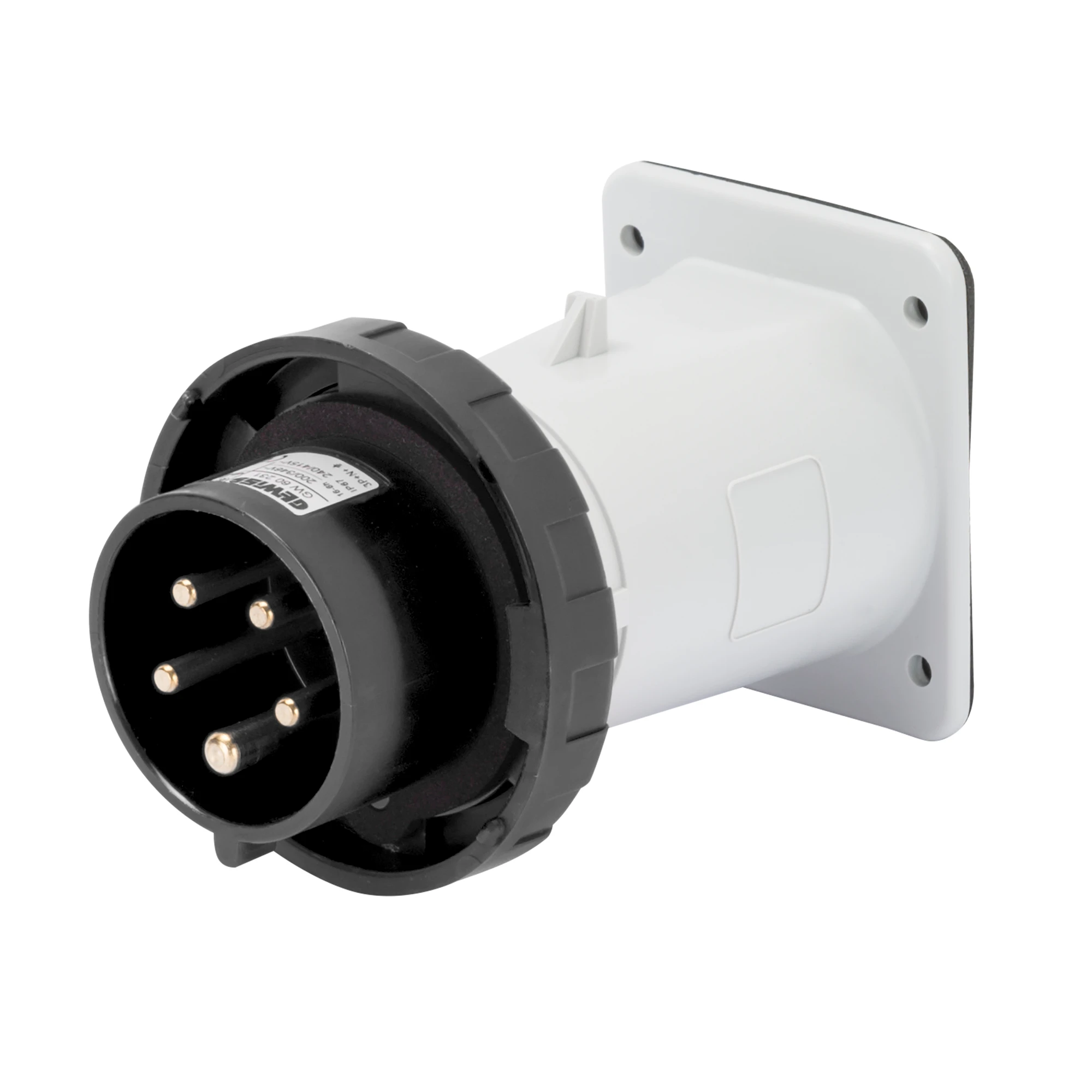 GEWISS GW60233 STRAIGHT FLUSH MOUNTING INLET - IP67 - 3P+N+E 16A 480-500V 50/60HZ - BLACK - 7H - SCREW WIRING (img_001)