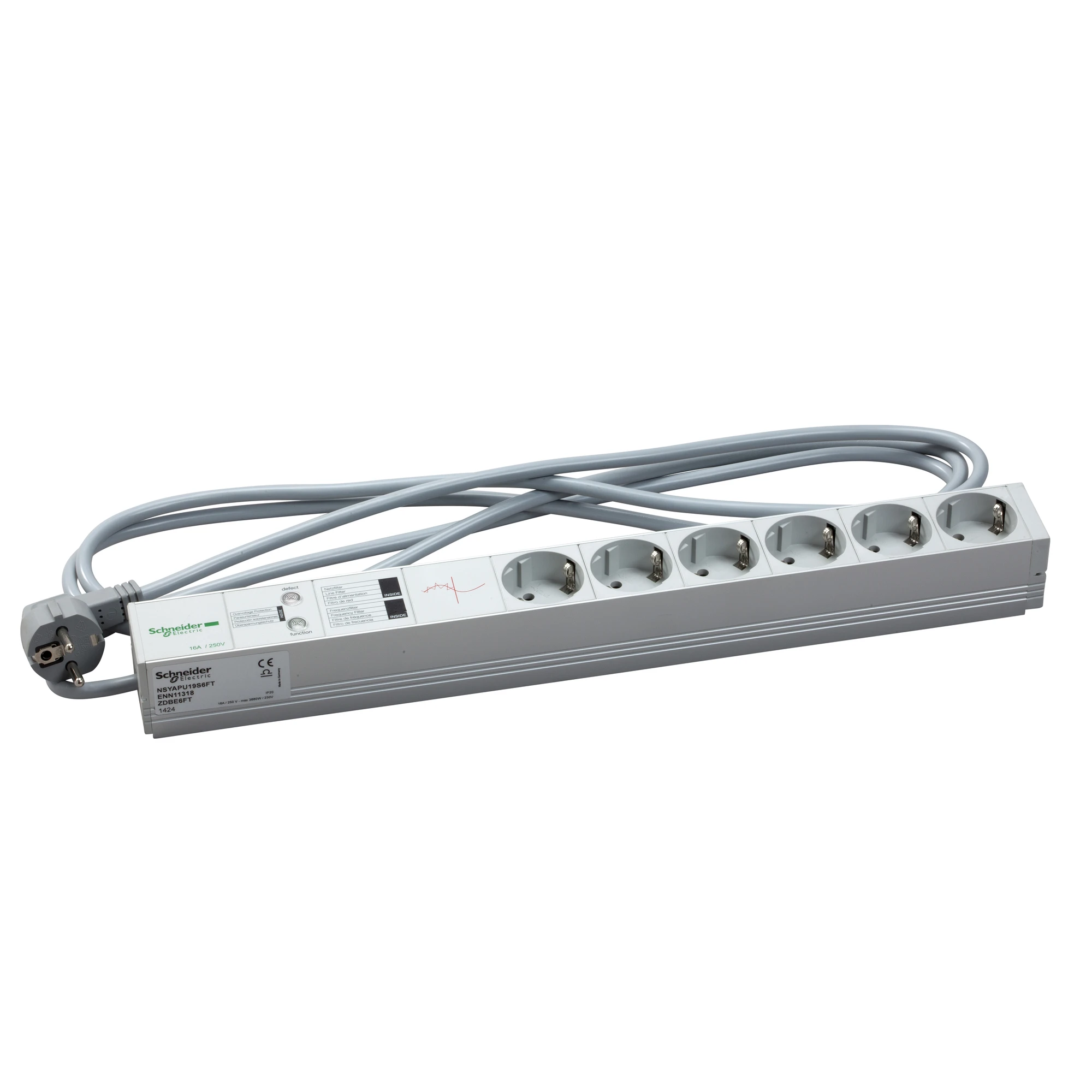Schneider Electric NSYAPU19S6FT Actassi, 1U Power Distribution Unit, 6 Outlets+Filter+Surge Protector 19P VDE (img_001)