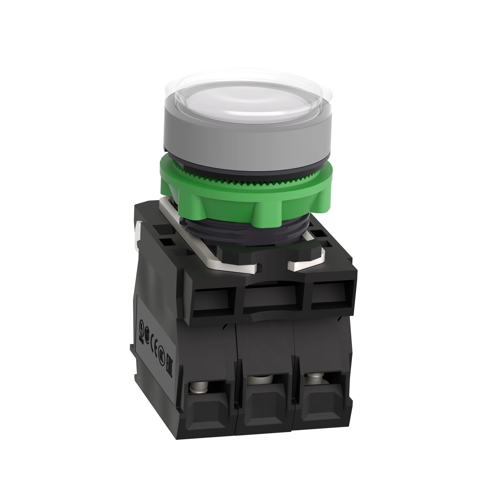 Schneider Electric XB5AW31G5C0 Illuminated Push Button, Harmony XB5, Plastic, Light Grey, White, 22mm, Universal LED, Smooth Dome, 1NO + 1NC, 110-120V AC (img_006)
