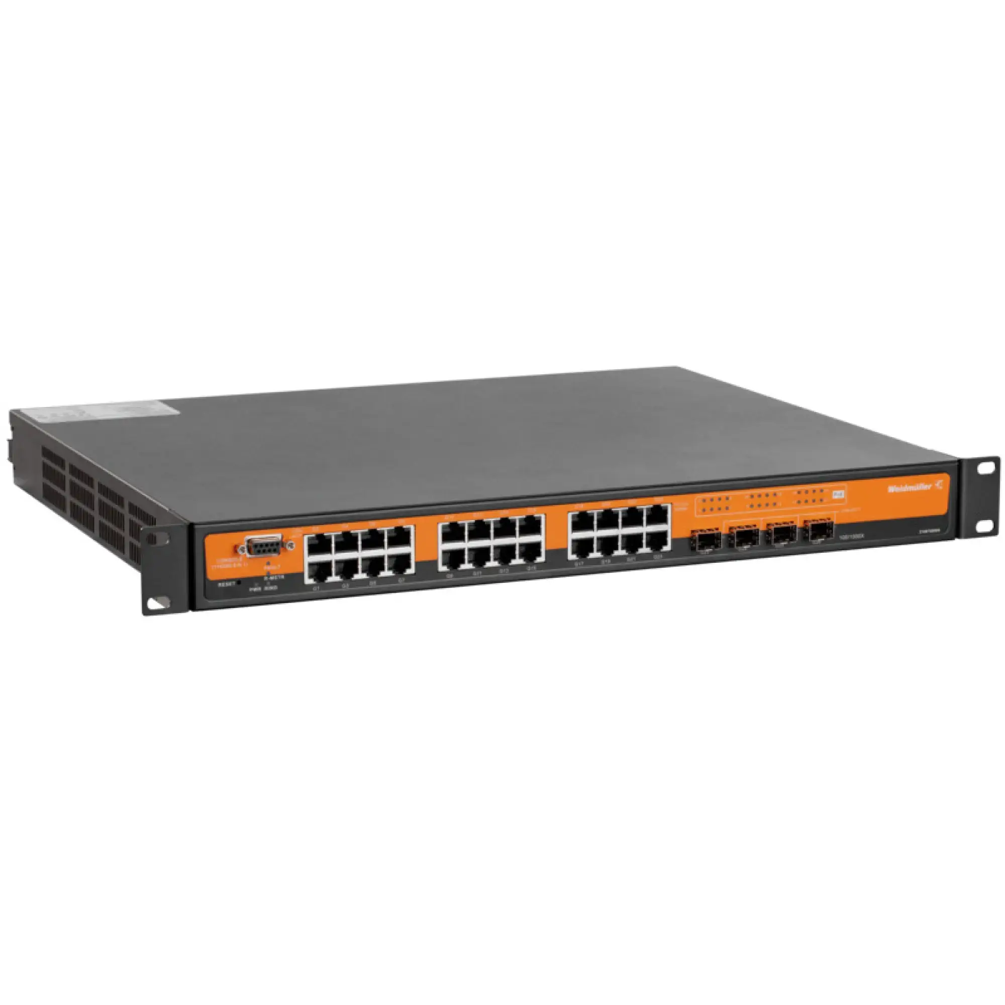 Weidmüller 3109780000 Network switch, managed PoE, Gigabit Ethernet, 22x RJ45 10/100/1000BASE-T(X) PoE+, 2x combo-ports (10/100/1000BASE-T(X) PoE+ or 100/1000BaseSFP), 2x 1 IE-SW-AL26M-22GTPOE-2GCPOE-2GESFP (img_001)