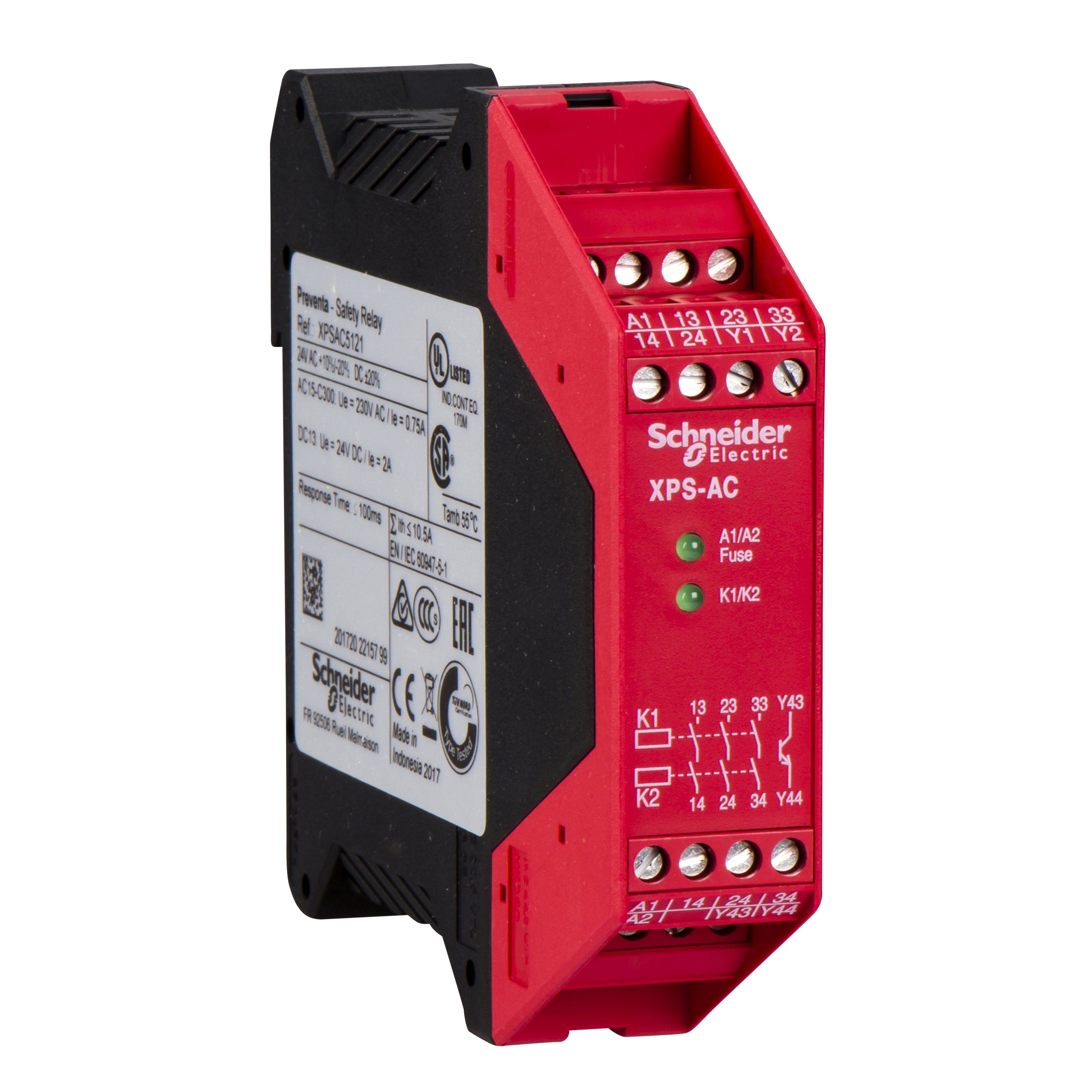 Schneider Electric Safety module Emergency Stop, 3 relays+1 transistor, 24 VAC/DC, fixed Schneider Electric Safety module Emergency Stop, 3 relays+1 transistor, 24 VAC/DC, fixed