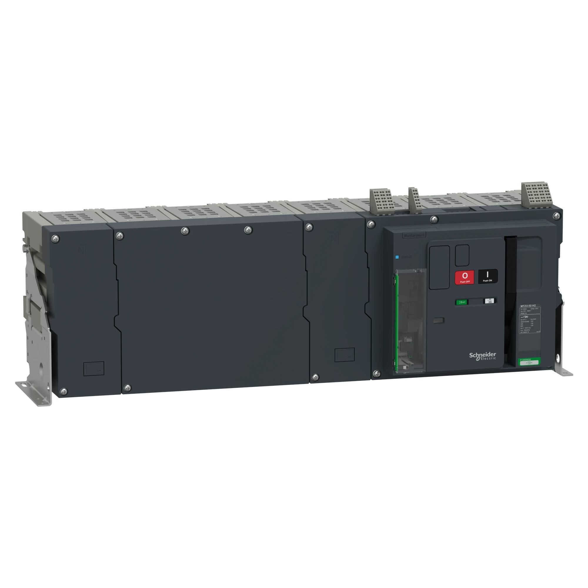 Schneider Electric LV948104 MasterPacT MTZ3 50 5000A H2 150kA/440VAC (Icu) 4P Grundschalter Festeinbau Neutral rechts für MicroLogic Active (img_001)
