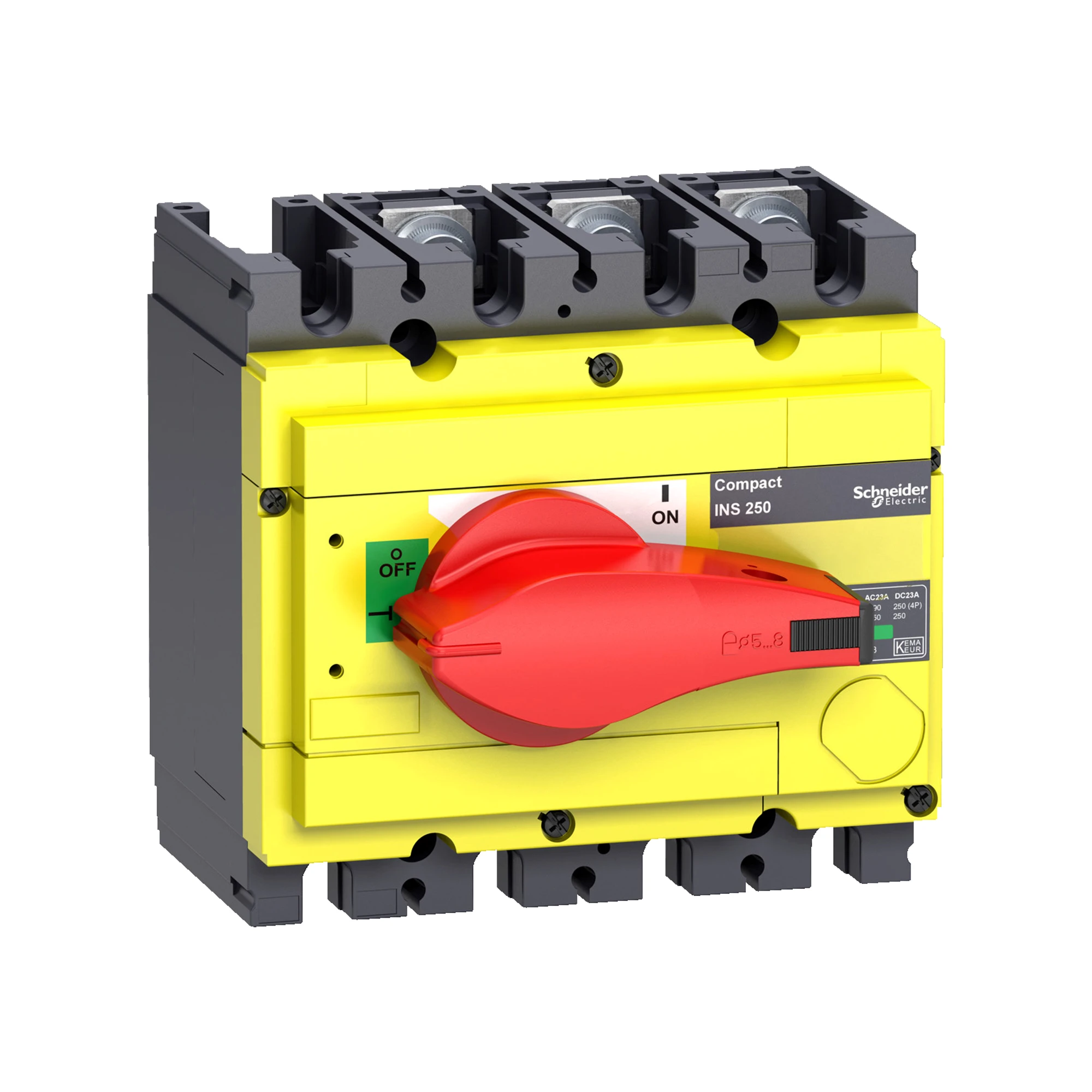 Schneider Electric 31124 Load disconnect switch INS250, 3P, 160A/690V AC/250V DC, Rotary drive red/Base yellow (img_001) Schneider Electric 31124 Load disconnect switch INS250, 3P, 160A/690V AC/250V DC, Rotary drive red/Base yellow (img_001)