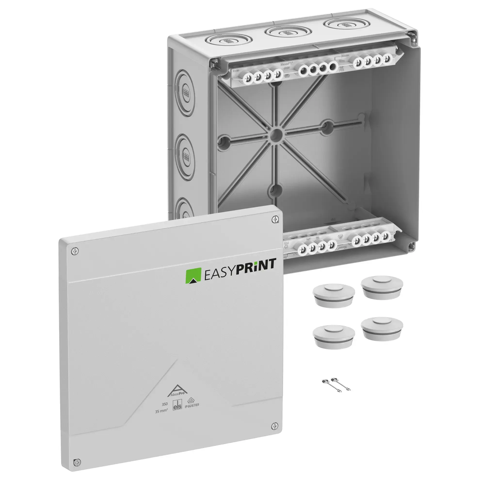 Spelsberg 435420EP Junction box, Type of protection IP66/IP67/IP69, max. 35², IK09, Protection class II, Ui 690V AC, Ui 690V DC, DLG, DNV, VDE, Halogen free (img_001)