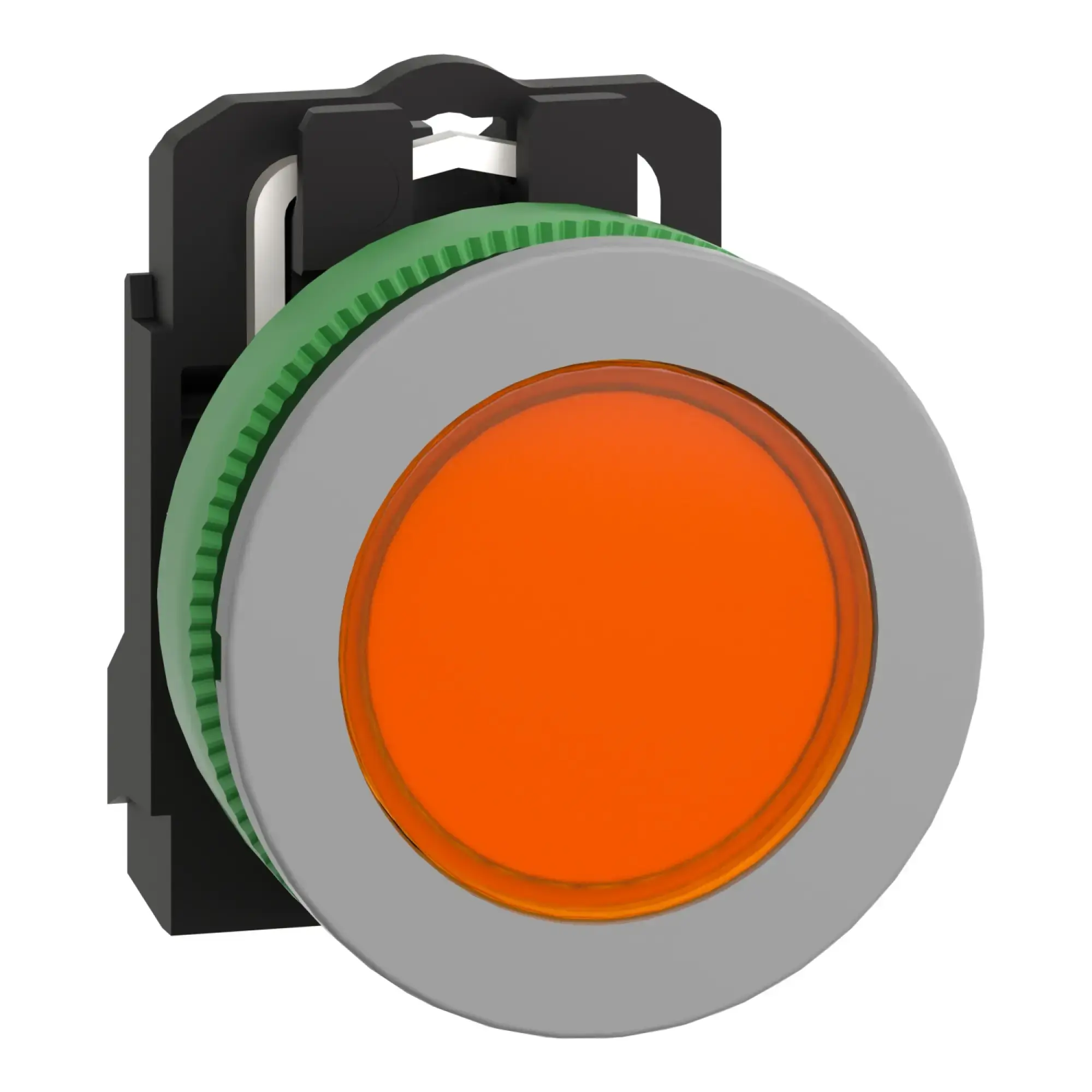 Schneider Electric XB5FVM5C0 Pilot light, Harmony XB5F, plastic, antimicrobial, light grey, orange, 30mm, universal LED, smooth dome, 230-240V AC (img_001)