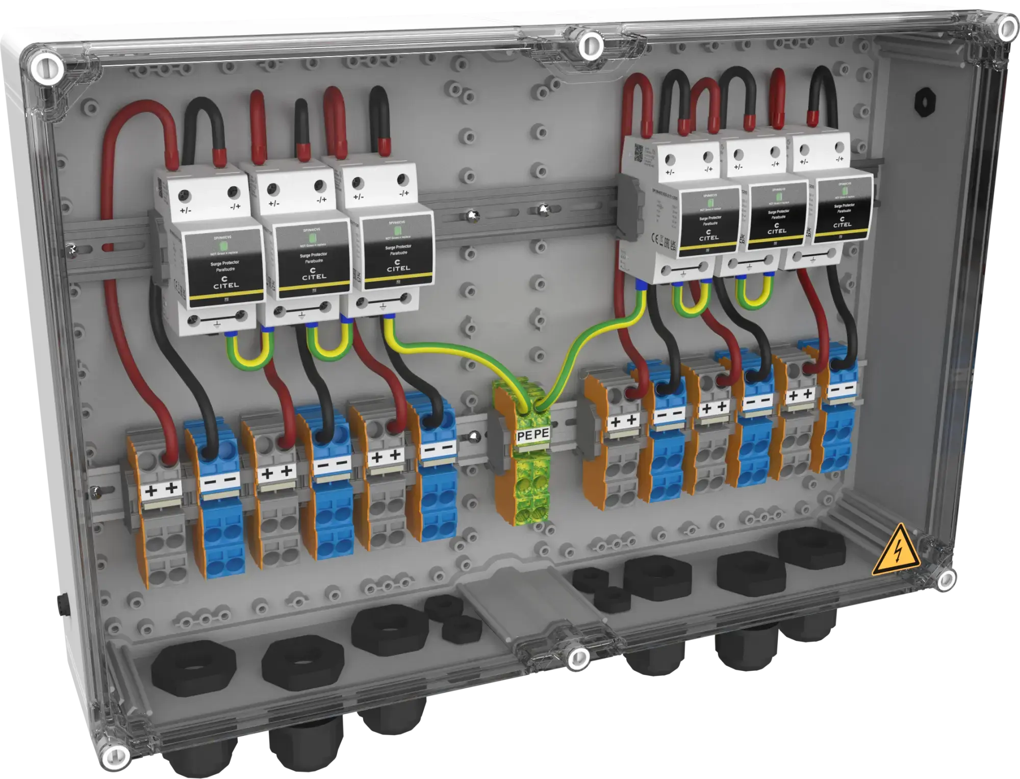 Citel 157607 Generatoranschlusskasten mit SPD Typ 2+3, 1200 VDC, 6-MPPT, 2 Strings (img_001) Citel 157607 Generatoranschlusskasten mit SPD Typ 2+3, 1200 VDC, 6-MPPT, 2 Strings (img_001)