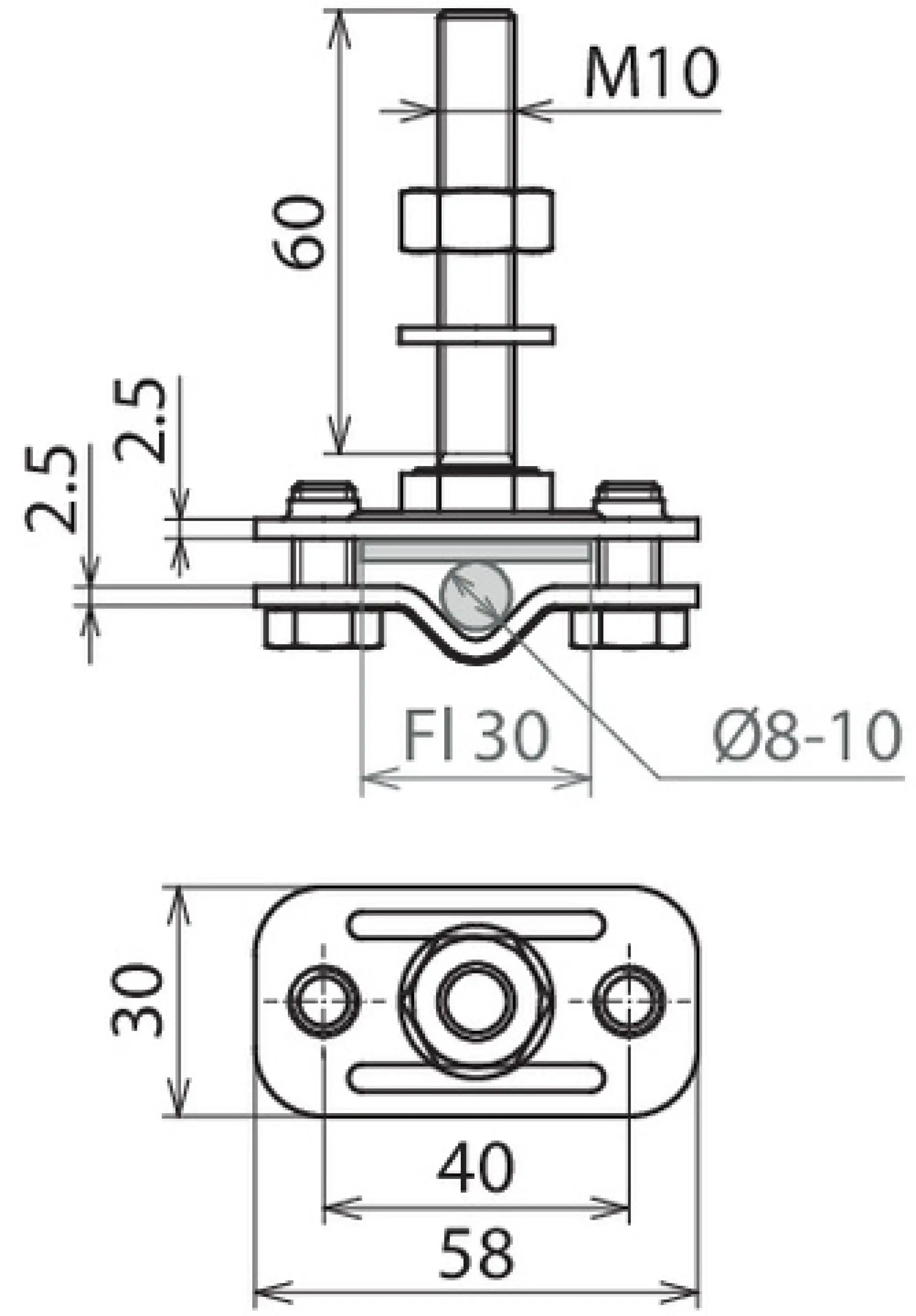 Dehn 478129 Terminal for fixed earthing point M10 f. Rd 8-10/Fl 30mm StSt (V4A) (img_002)