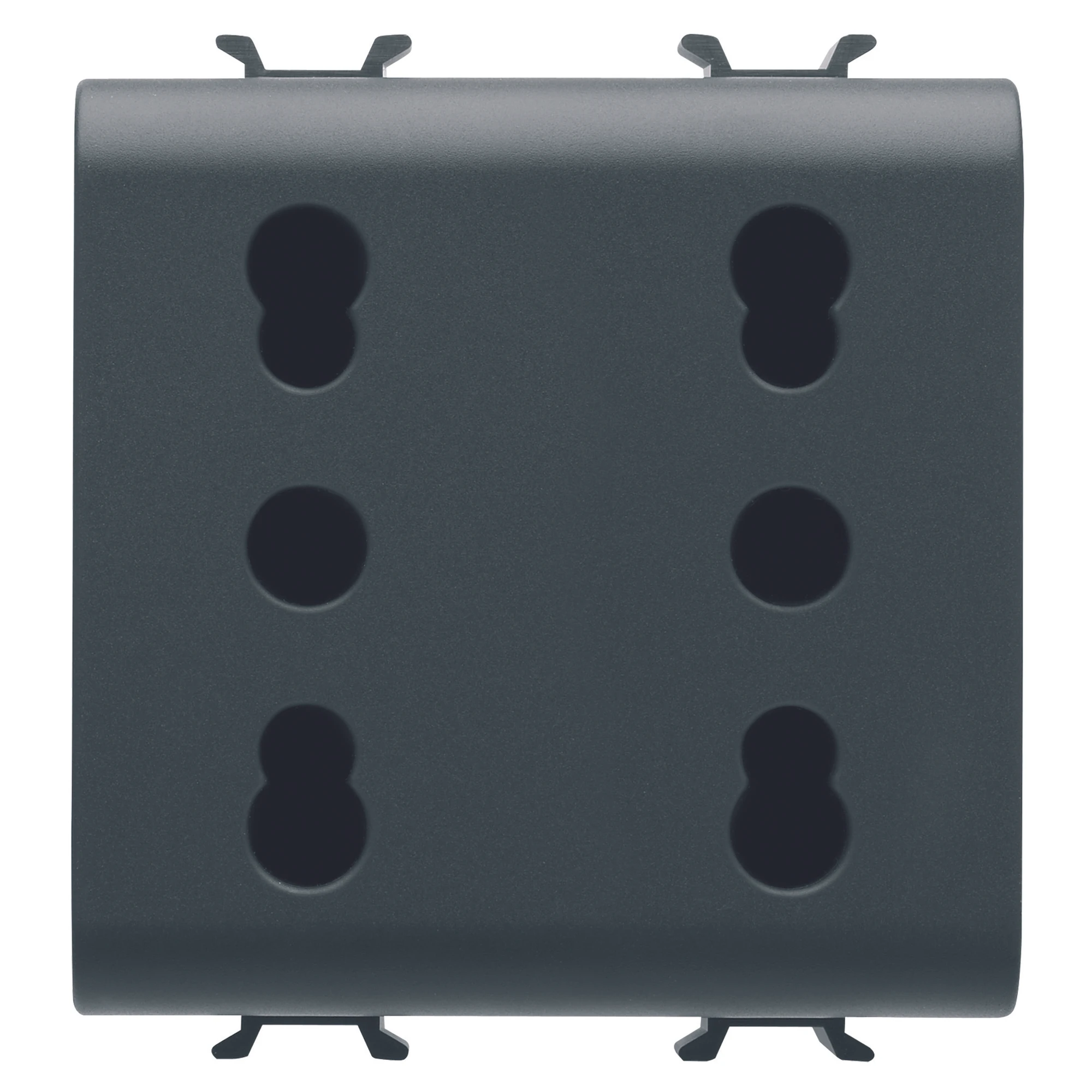 GEWISS GW12208 ITALIAN STANDARD DOUBLE SOCKET-OUTLET 250V ac - 2X2P+E 16A DUAL AMPERAGE - P11-P17 - 2 MODULES - SATIN BLACK - CHORUSMART (img_001)