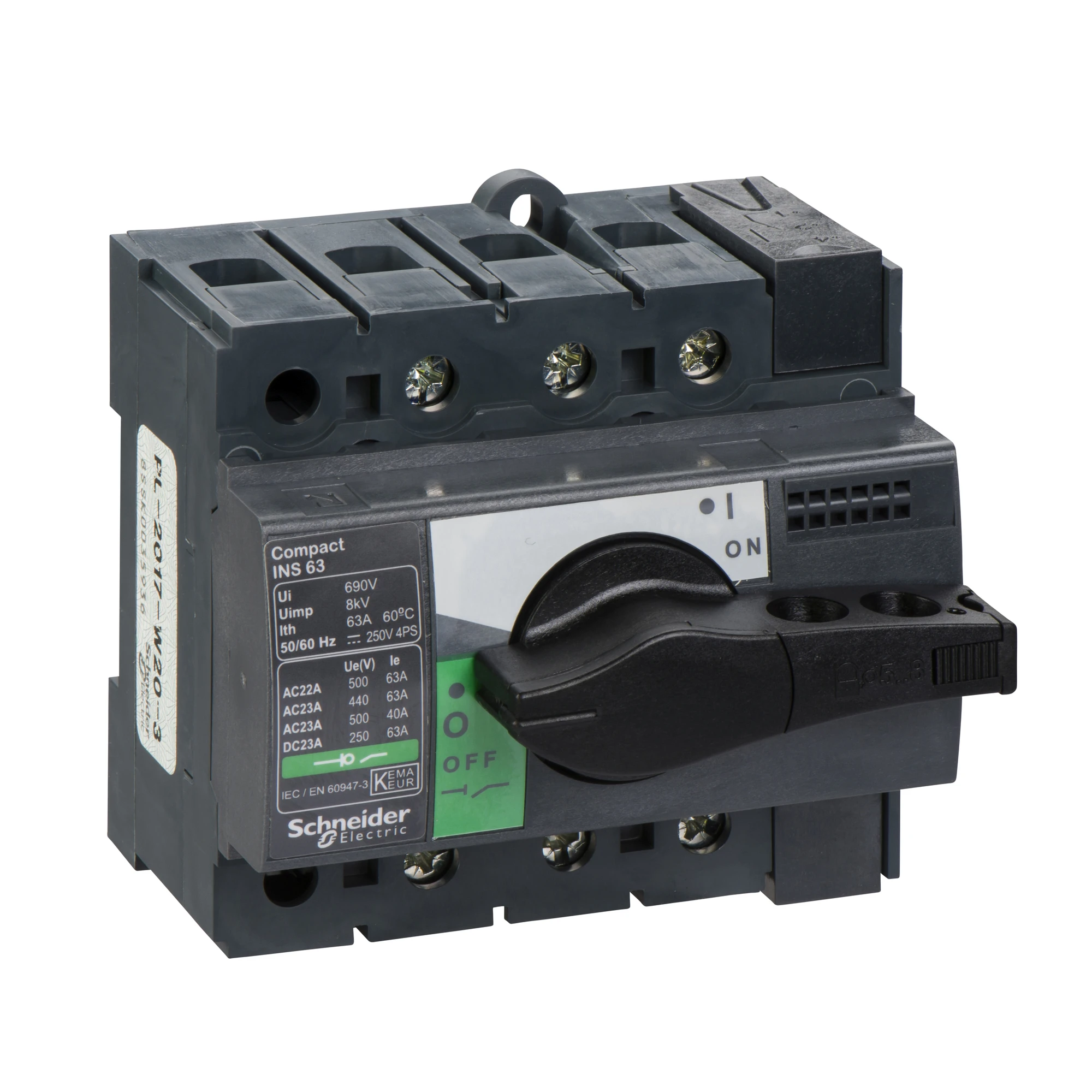 Schneider Electric 28902 Load disconnect switch INS63, 3P, 63A/690V AC/250V DC, rotary drive black (img_001)