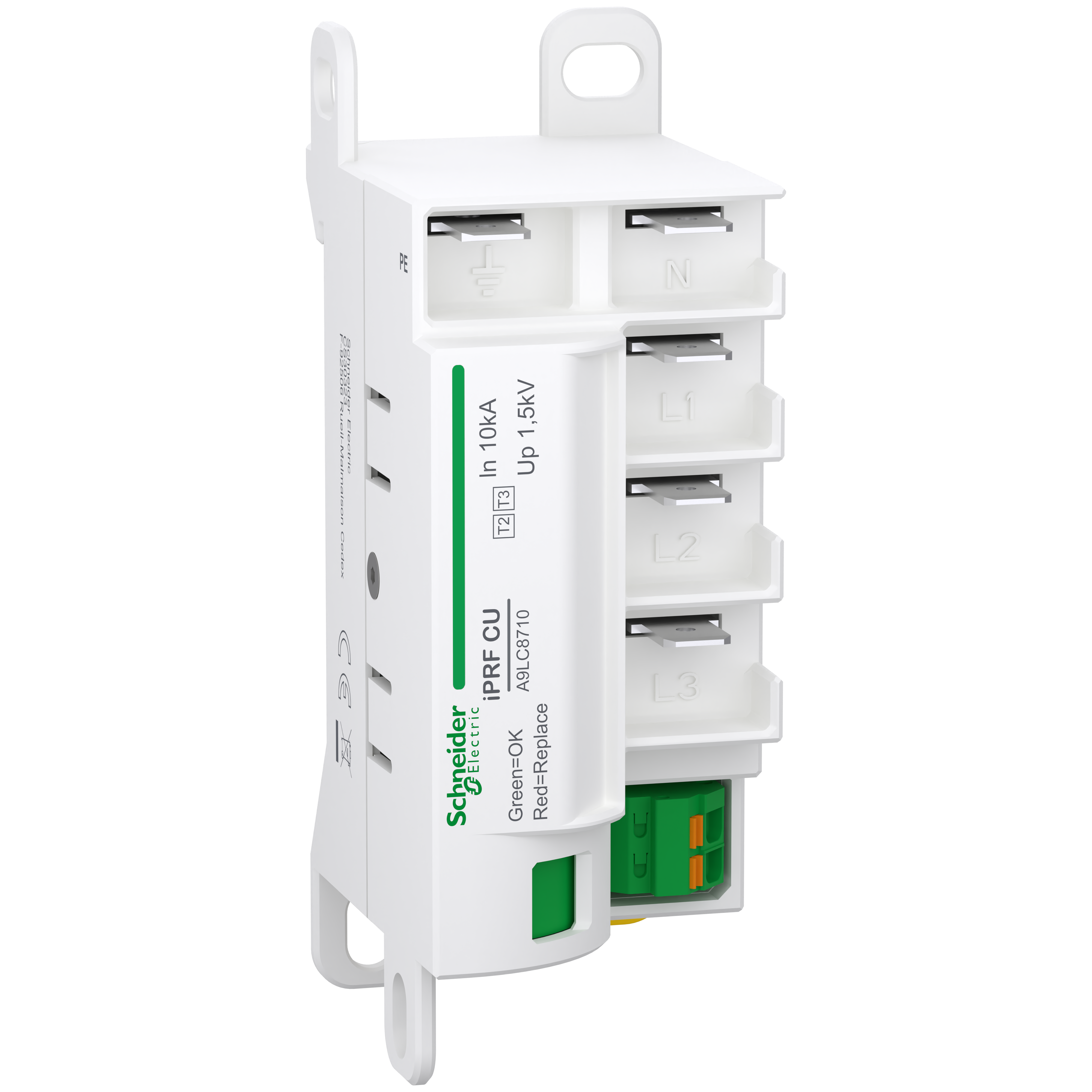 Schneider Electric Acti9 iPRF CU Surge Protector T2+ T3, EV, in compact design 3P+N TT/TNS
