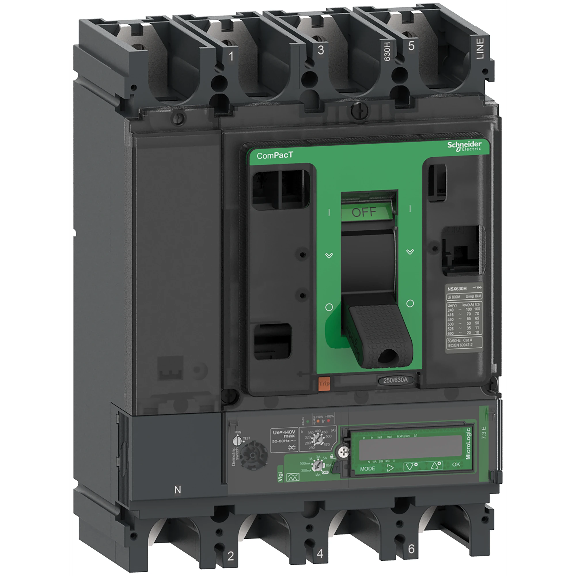 Schneider Electric C63H47E570 Compact Power Circuit Breaker ComPacT NSX630H, 70kA/415 VAC, MicroLogic 7.3 E Vigi 570 A, 4P4D (img_001) Schneider Electric C63H47E570 Compact Power Circuit Breaker ComPacT NSX630H, 70kA/415 VAC, MicroLogic 7.3 E Vigi 570 A, 4P4D (img_001)