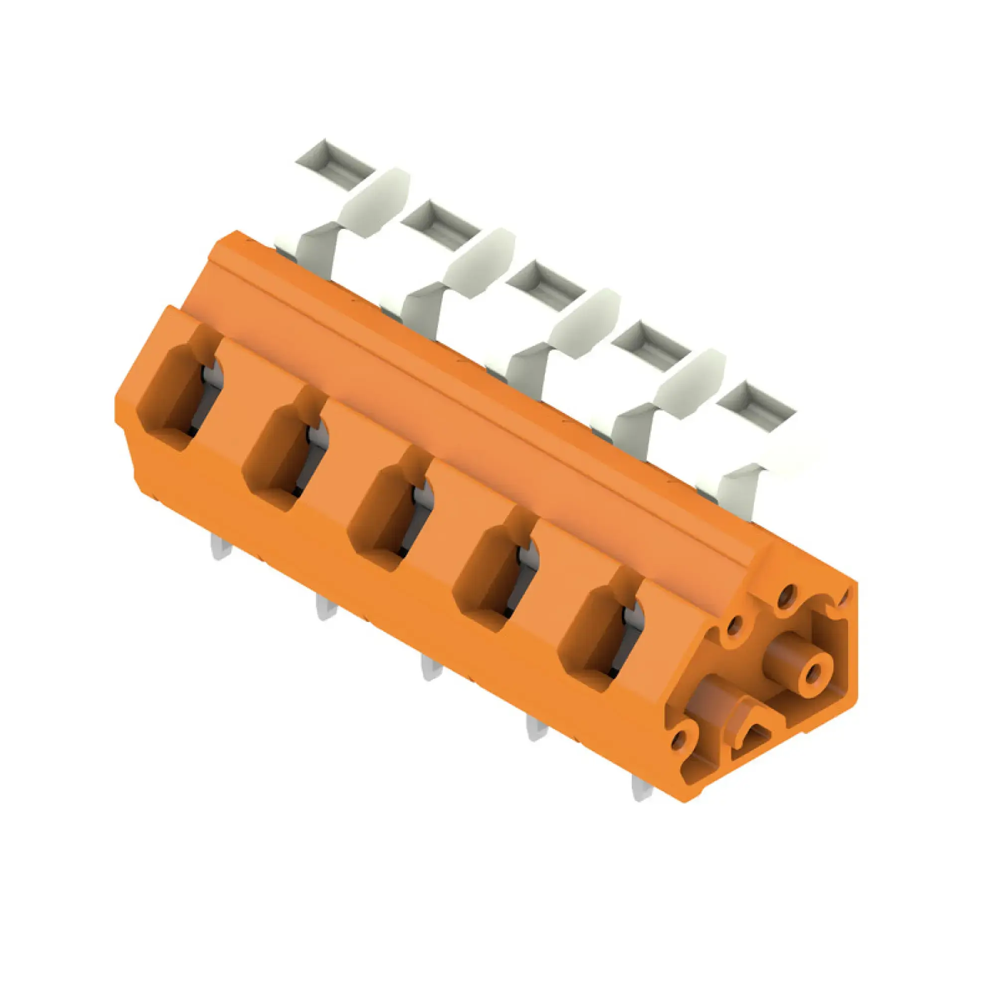 Weidmüller 1953040000 PCB terminal, 800 V, 24 A, Pitch in mm: 7.50, 2.5 mm², Number of poles: 5, Tension clamp connection with actuator, THT solder connection, 135°, Box (img_001)