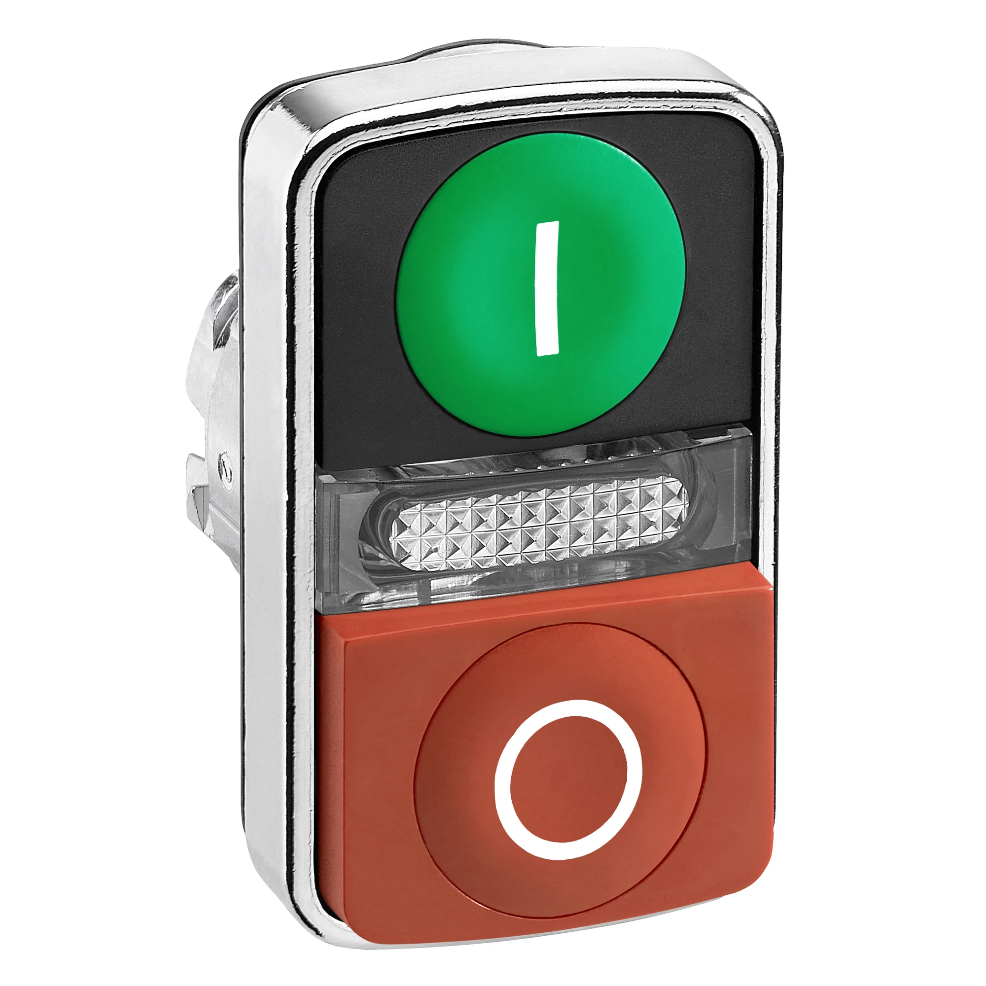 Schneider Electric ZB4BW7L3741 Double push button, front element, Harmony XB4, metal, 22mm, green, red protruding, labeled I/O, illuminated (img_001) Schneider Electric ZB4BW7L3741 Double push button, front element, Harmony XB4, metal, 22mm, green, red protruding, labeled I/O, illuminated (img_001)