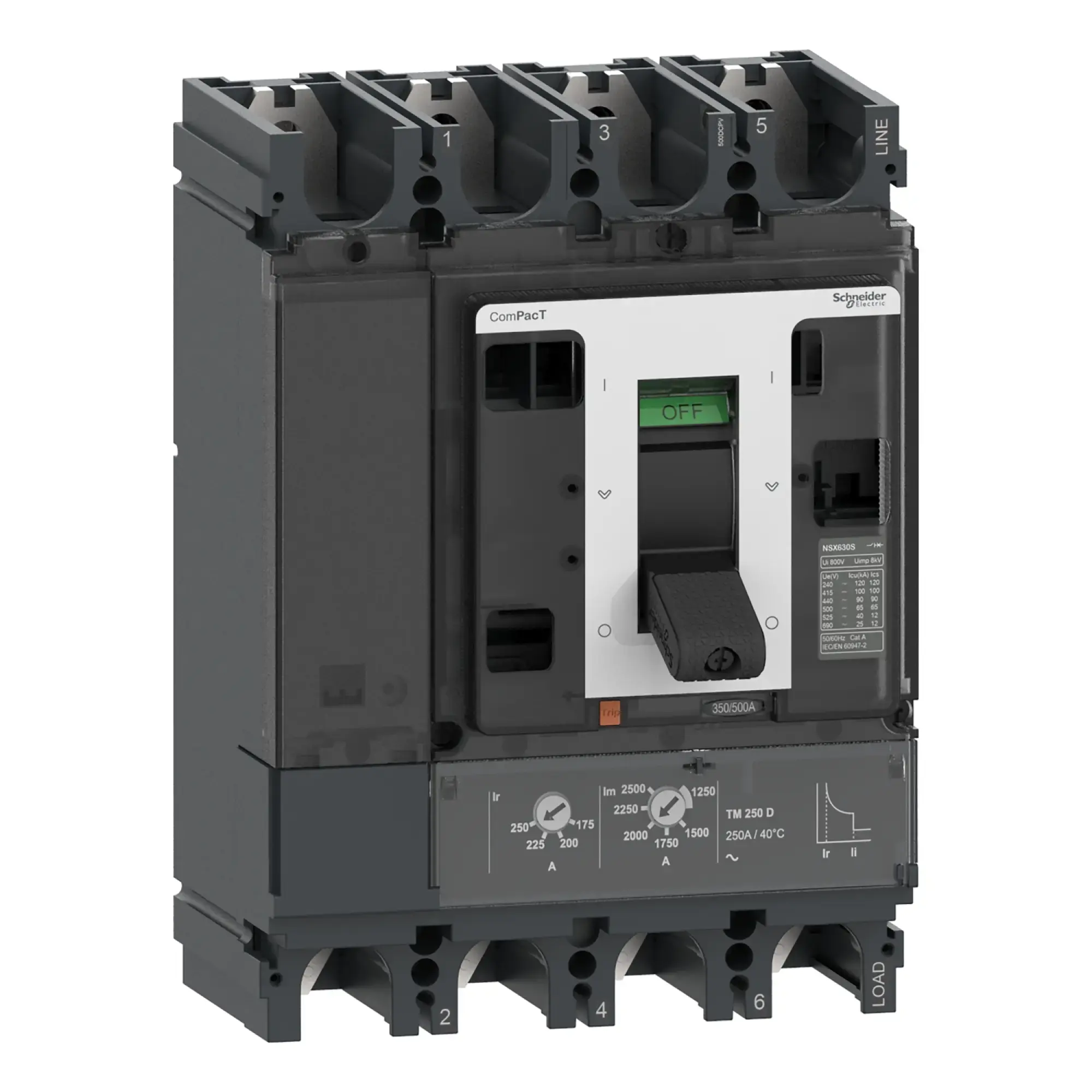 Schneider Electric C63F4TM500D1 Compact Circuit Breaker ComPacT NSX500 DC PV TM-D 4P 500A, 10kA/1000V DC (img_002) Schneider Electric C63F4TM500D1 Compact Circuit Breaker ComPacT NSX500 DC PV TM-D 4P 500A, 10kA/1000V DC (img_002)