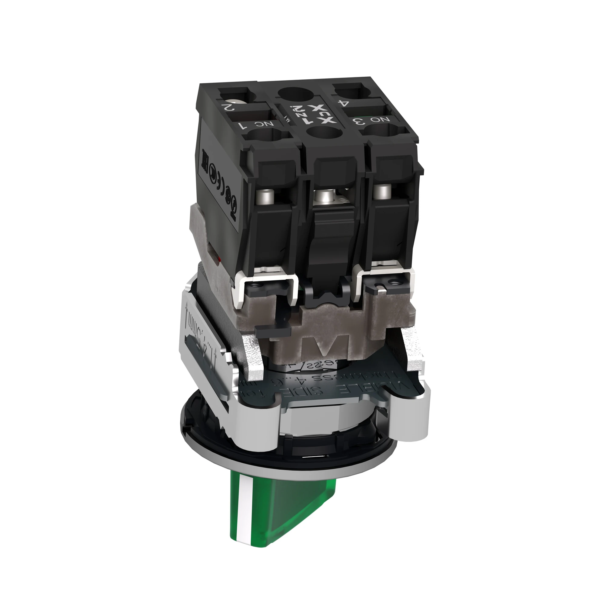 Schneider Electric XB4FK123M5 Illuminated selector switch, Harmony XB4F, metal, 30mm, green, universal LED, 2 positions, 1NO+1NC, 230-240V AC (img_006)