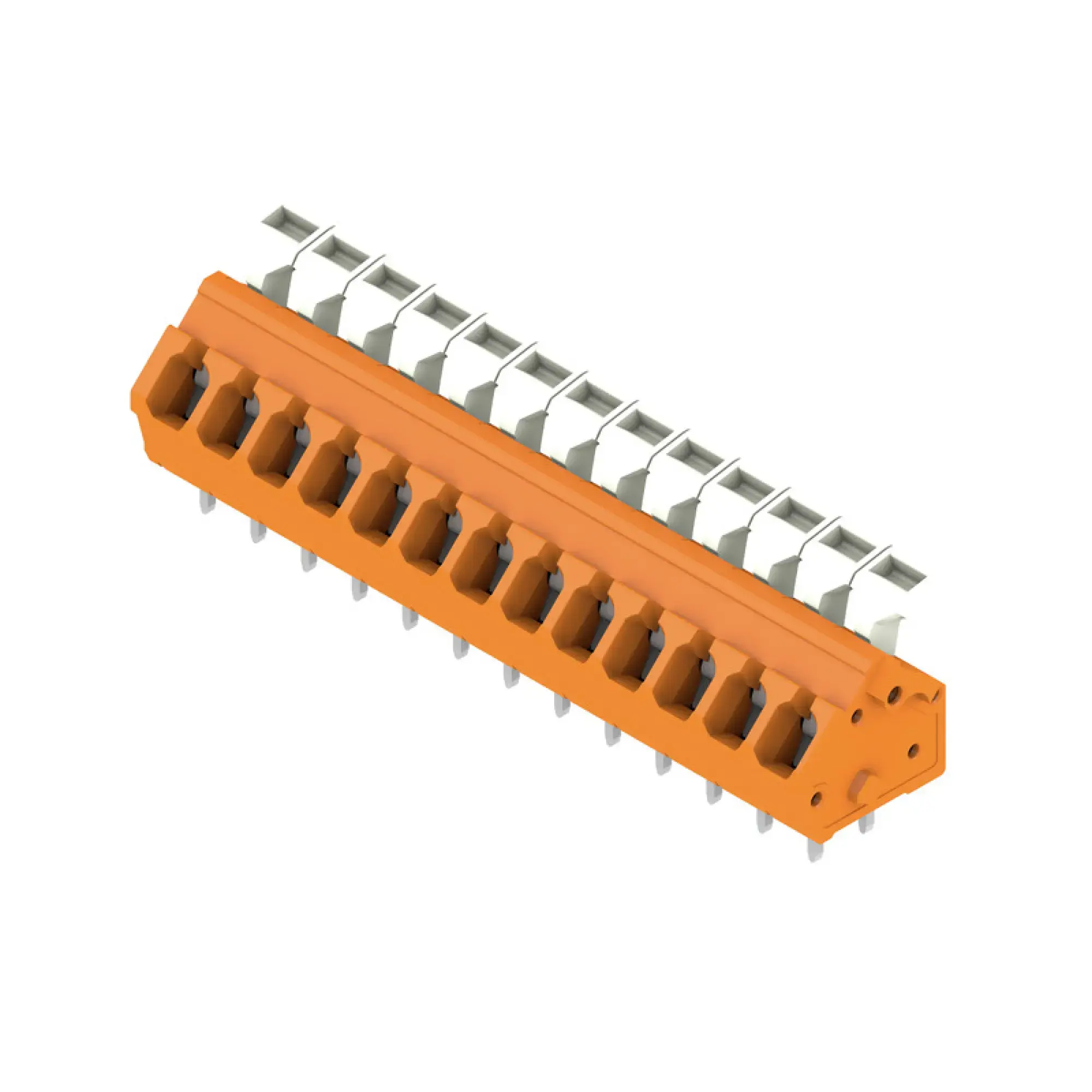 Weidmüller 1958320000 PCB terminal, 320 V, 24 A, Pitch in mm: 5.00, 2.5 mm², Number of poles: 13, Tension clamp connection with actuator, THT solder connection, 135°, Box (img_001)