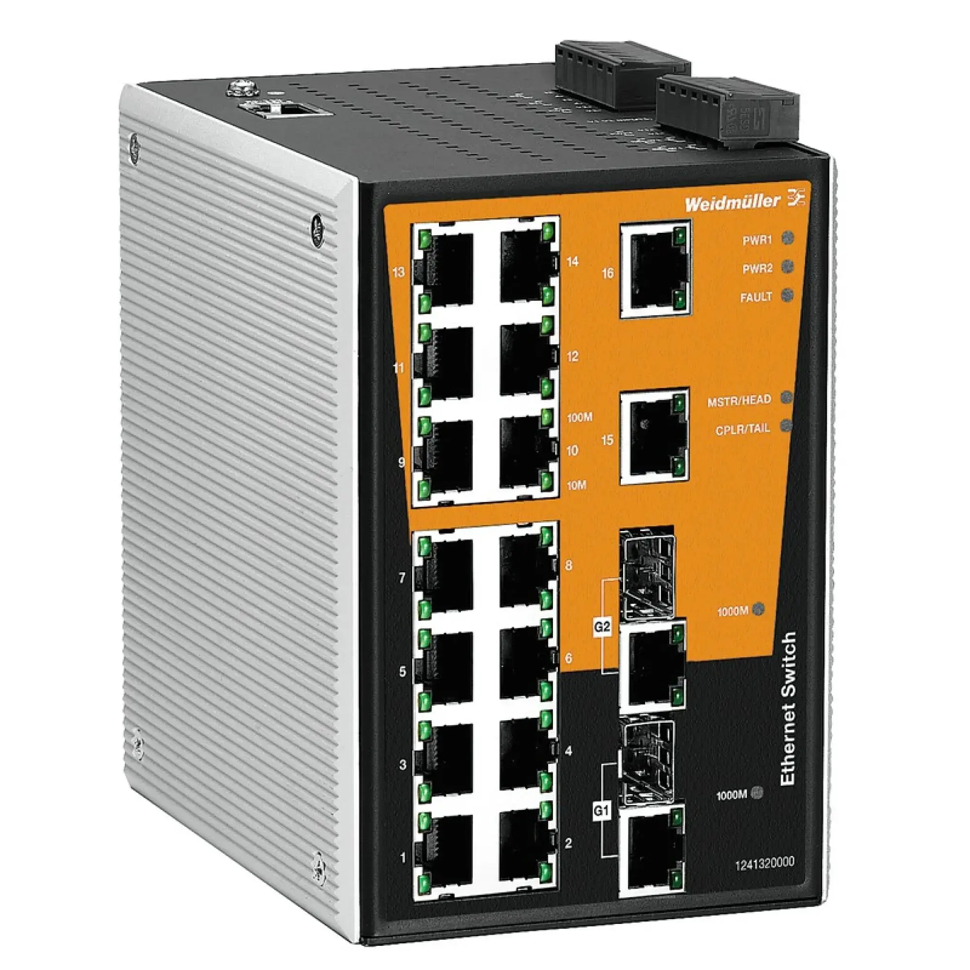 Weidmüller 1286970000 Network switch, managed, Fast/Gigabit Ethernet, 16 * RJ45 10/100BaseT(X), 2 * combo-ports (10/100/1000BaseT(X) or 1000BaseSFP), -40 °C...75 °C, IP30 IE-SW-PL18MT-2GC-16TX (img_001) Weidmüller 1286970000 Network switch, managed, Fast/Gigabit Ethernet, 16 * RJ45 10/100BaseT(X), 2 * combo-ports (10/100/1000BaseT(X) or 1000BaseSFP), -40 °C...75 °C, IP30 IE-SW-PL18MT-2GC-16TX (img_001)