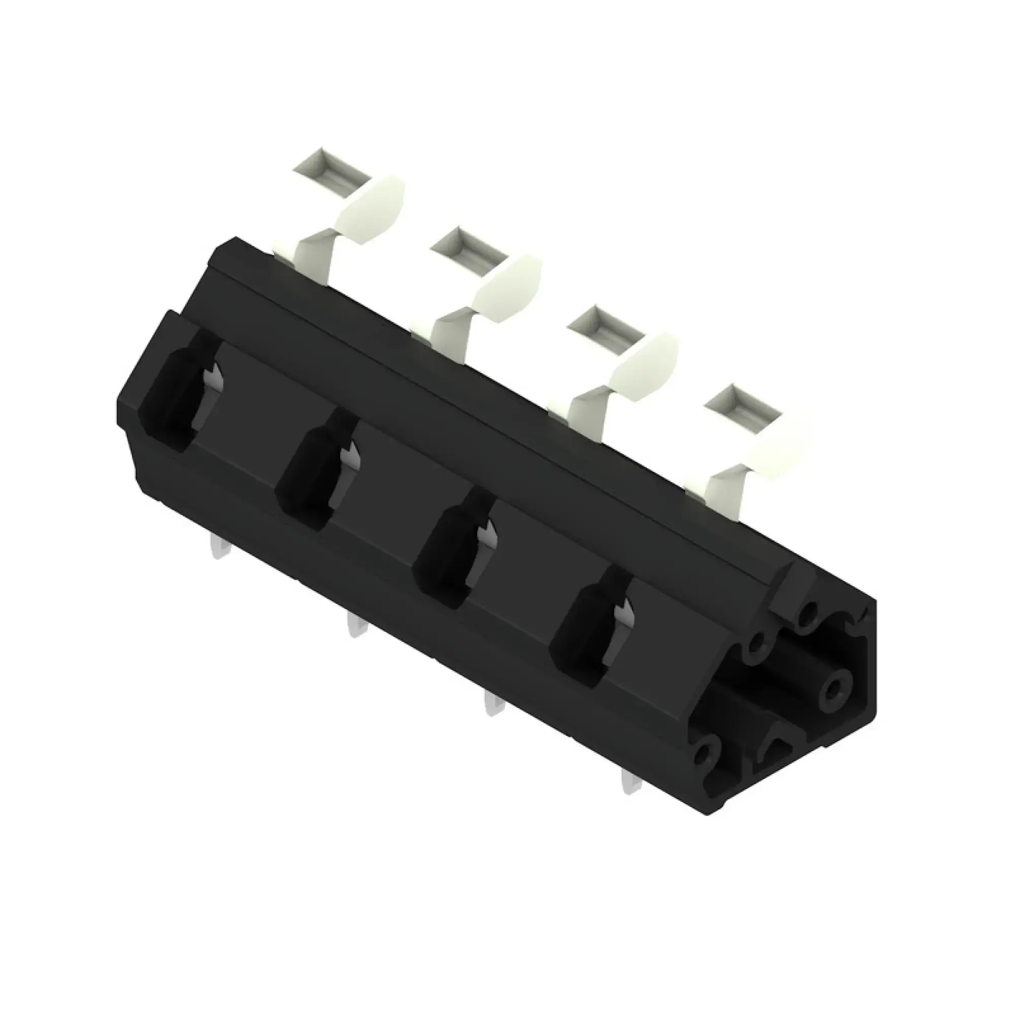 Weidmüller 1953600000 PCB terminal, 1000 V, 24 A, Pitch in mm: 10.00, 2.5 mm², Number of poles: 4, Tension clamp connection with actuator, THT solder connection, 135°, Box (img_001)