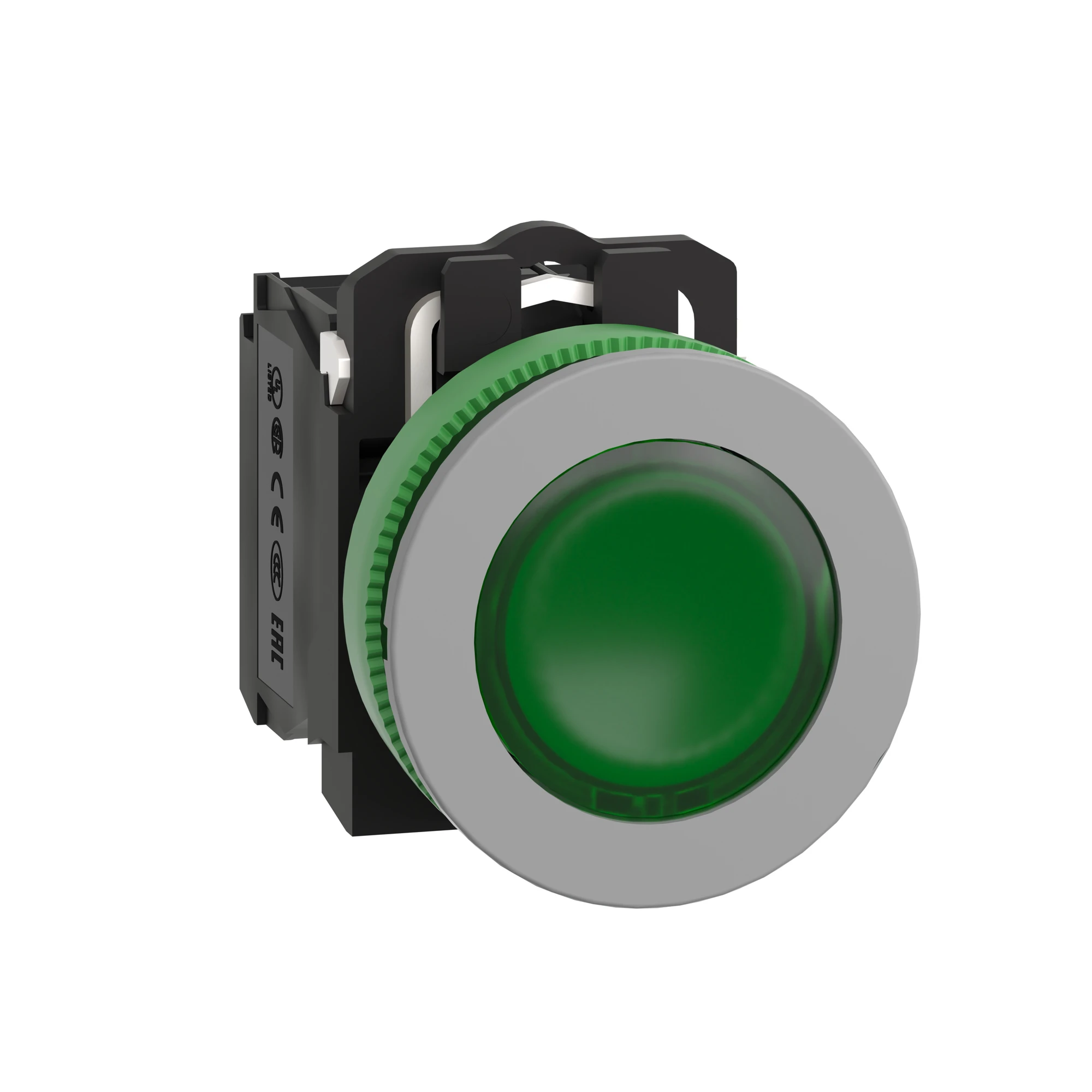 Schneider Electric XB5FW33B5C0 Illuminated Pushbutton, Harmony XB5F, Plastic, Antimicrobial, Light Grey, Green, 30mm, Universal LED, 1NO + 1NC, 24V AC/DC (img_001)