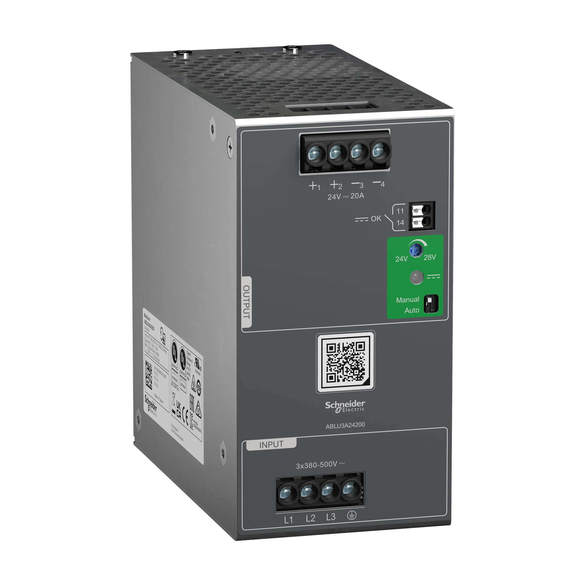 Schneider Electric ABLU3A24200 Spannungsversorgung, Modicon ABLU, Universal, getaktet, 380-500V AC, 3-phasig, 24V DC, 20A, 480W (img_001) Schneider Electric ABLU3A24200 Spannungsversorgung, Modicon ABLU, Universal, getaktet, 380-500V AC, 3-phasig, 24V DC, 20A, 480W (img_001)