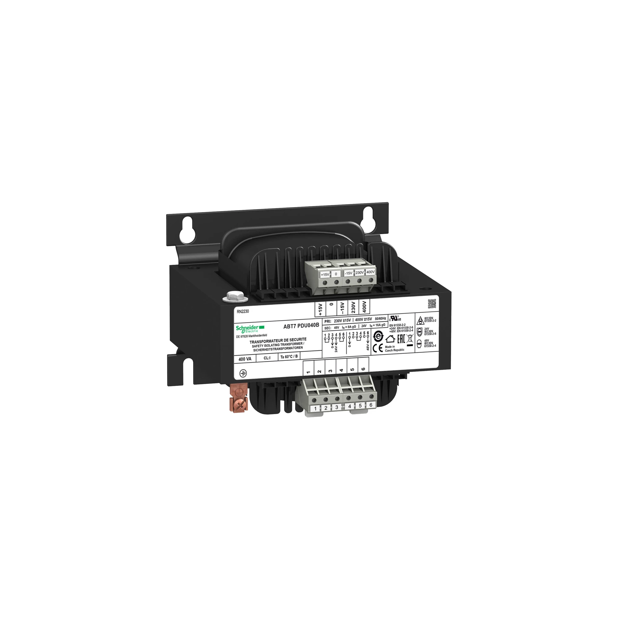 Schneider Electric ABT7PDU040B Safety Isolation Transformer, Modicon ABT7, Input 230/400V AC, Output 2x 24V AC, 400VA (img_001) Schneider Electric ABT7PDU040B Safety Isolation Transformer, Modicon ABT7, Input 230/400V AC, Output 2x 24V AC, 400VA (img_001)