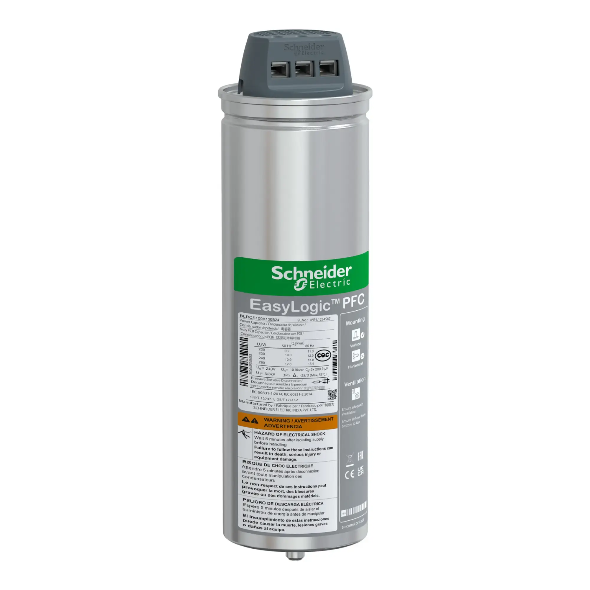 Schneider Electric BLRCS109A130B24 Standard Capacitor, EasyLogic PFC SD, 10.9/13kvar, 240V, 50/60Hz (img_002) Schneider Electric BLRCS109A130B24 Standard Capacitor, EasyLogic PFC SD, 10.9/13kvar, 240V, 50/60Hz (img_002)