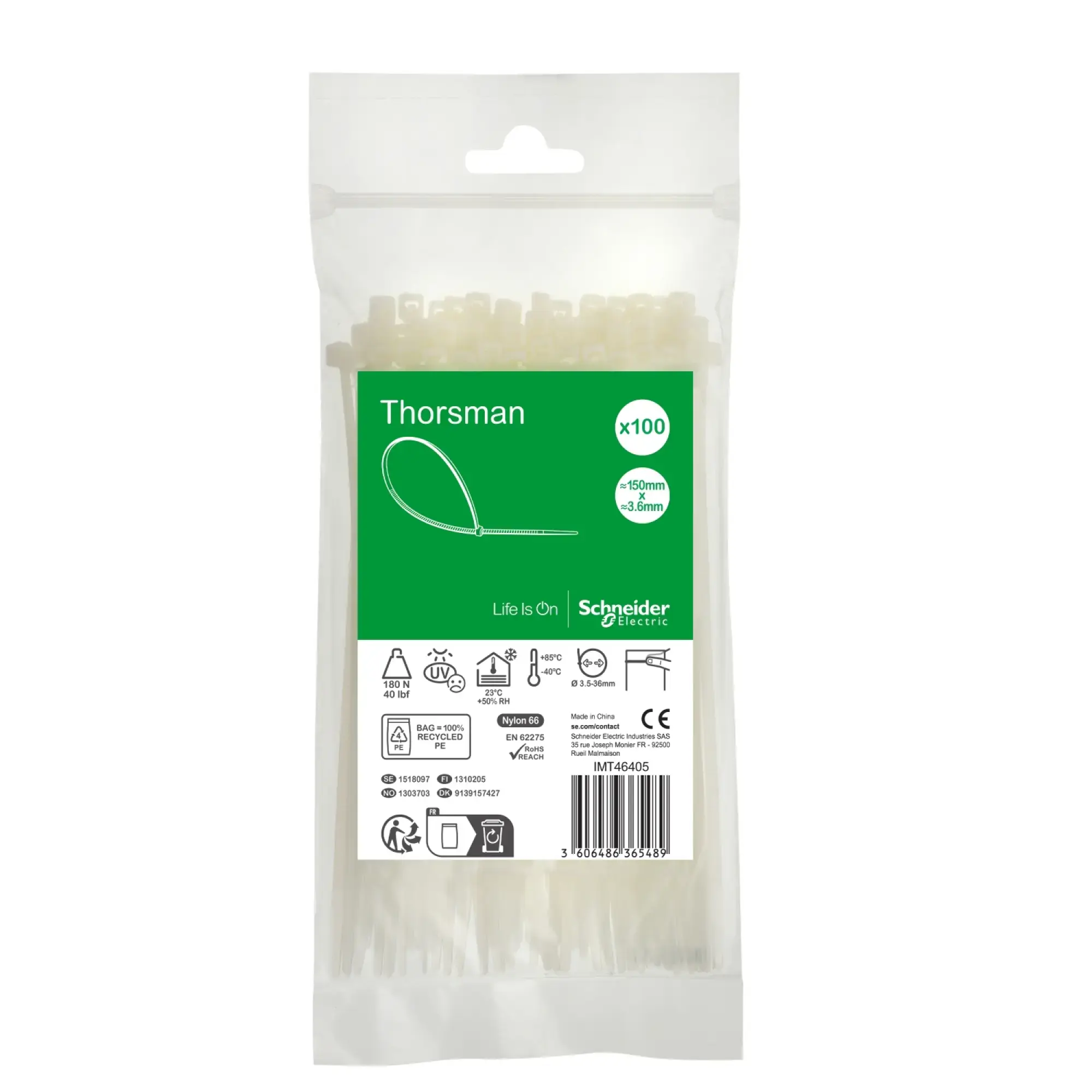 Schneider Electric IMT46405 Thorsman Cable Tie, Dimension: 150X3.6 mm, Pack of 100 Pieces Color: clear (img_002)