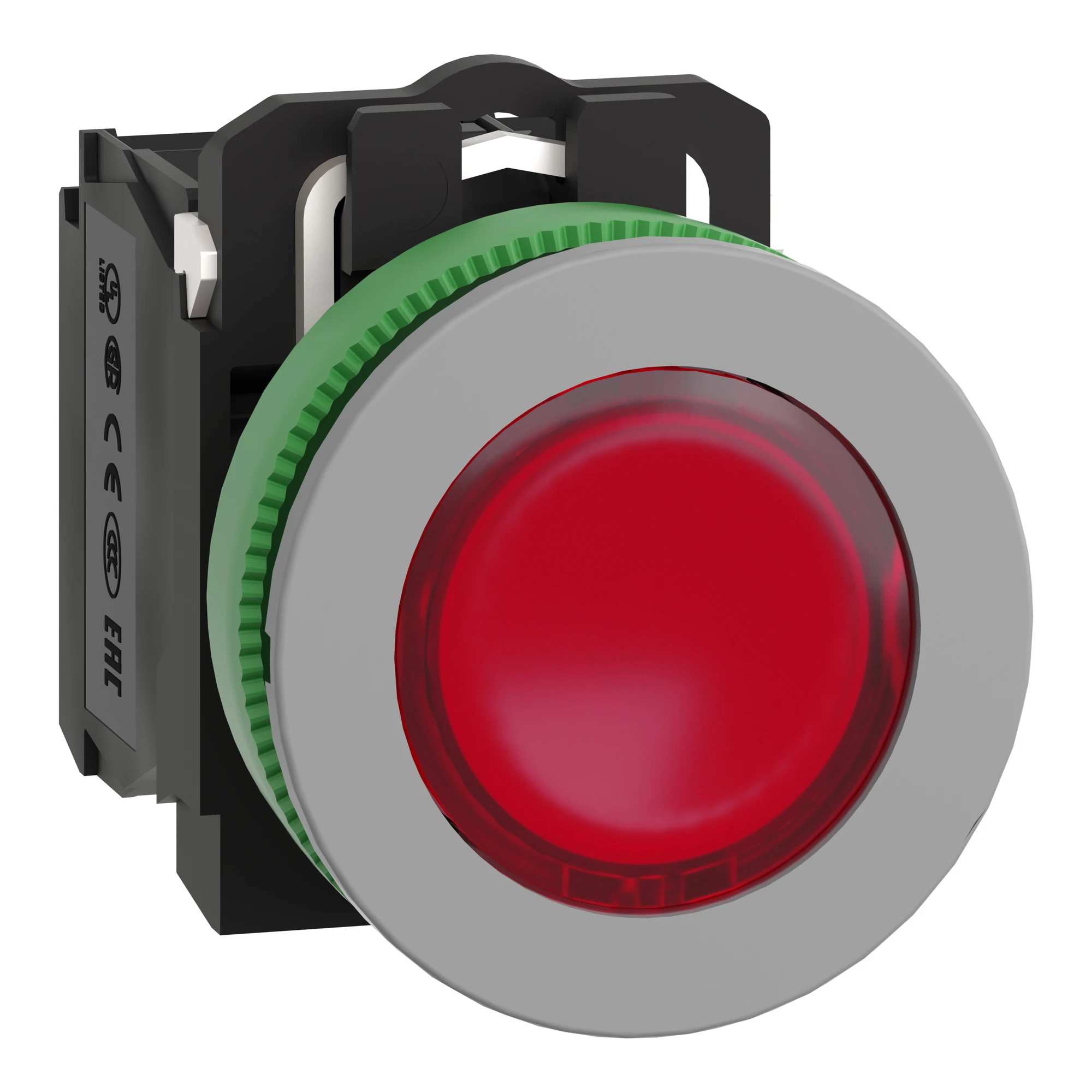 Schneider Electric XB5FW34G5C0 Illuminated Pushbutton, Harmony XB5F, Plastic, Antimicrobial, Light Grey, Red, 30mm, Universal LED, 1NO + 1NC, 110-120V AC (img_001)