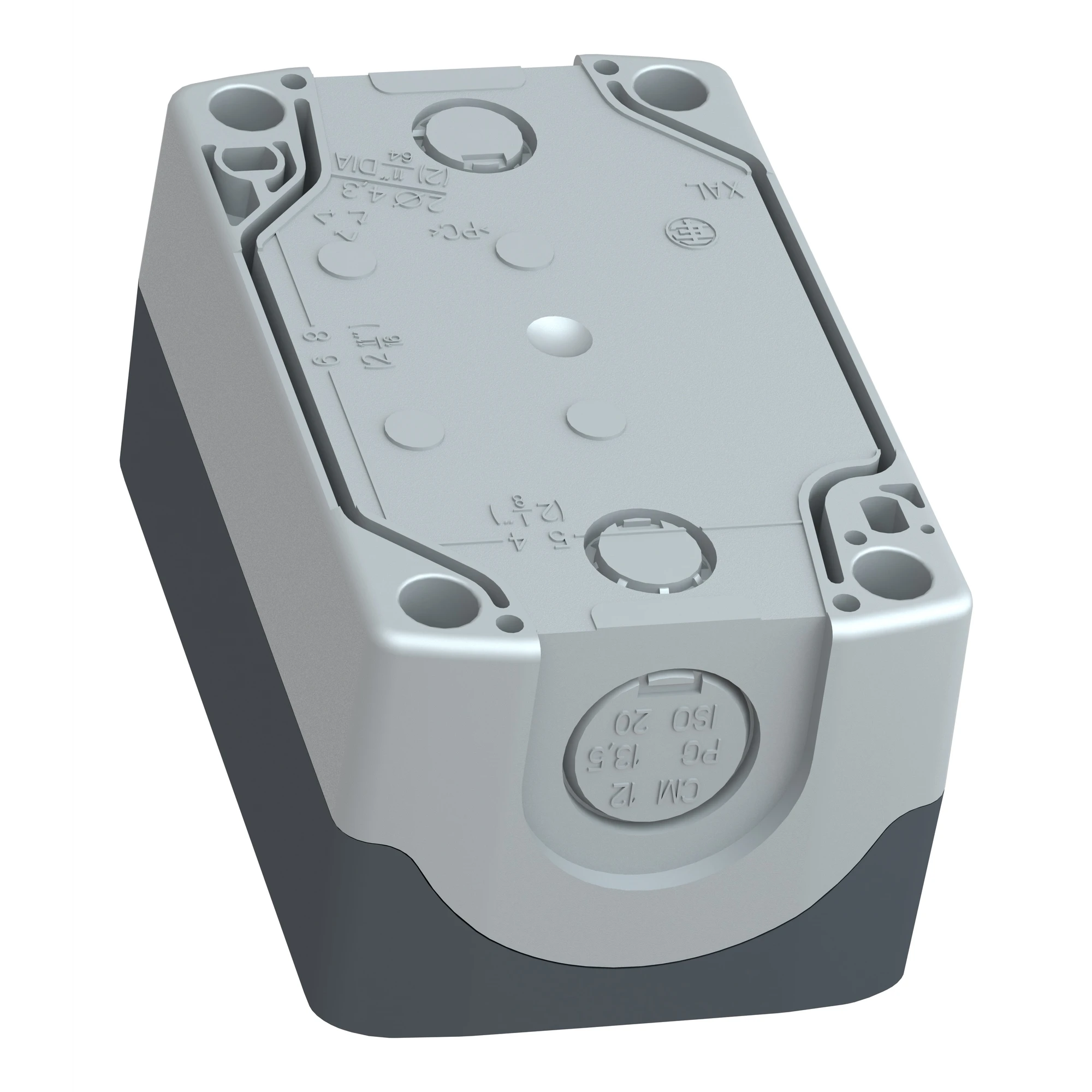 Schneider Electric XALD214 Surface mounting enclosure, Harmony XALD, plastic, dark grey, 2 push buttons, green, red, protruding, I-O, 22mm, 1NO+1NC (img_007)