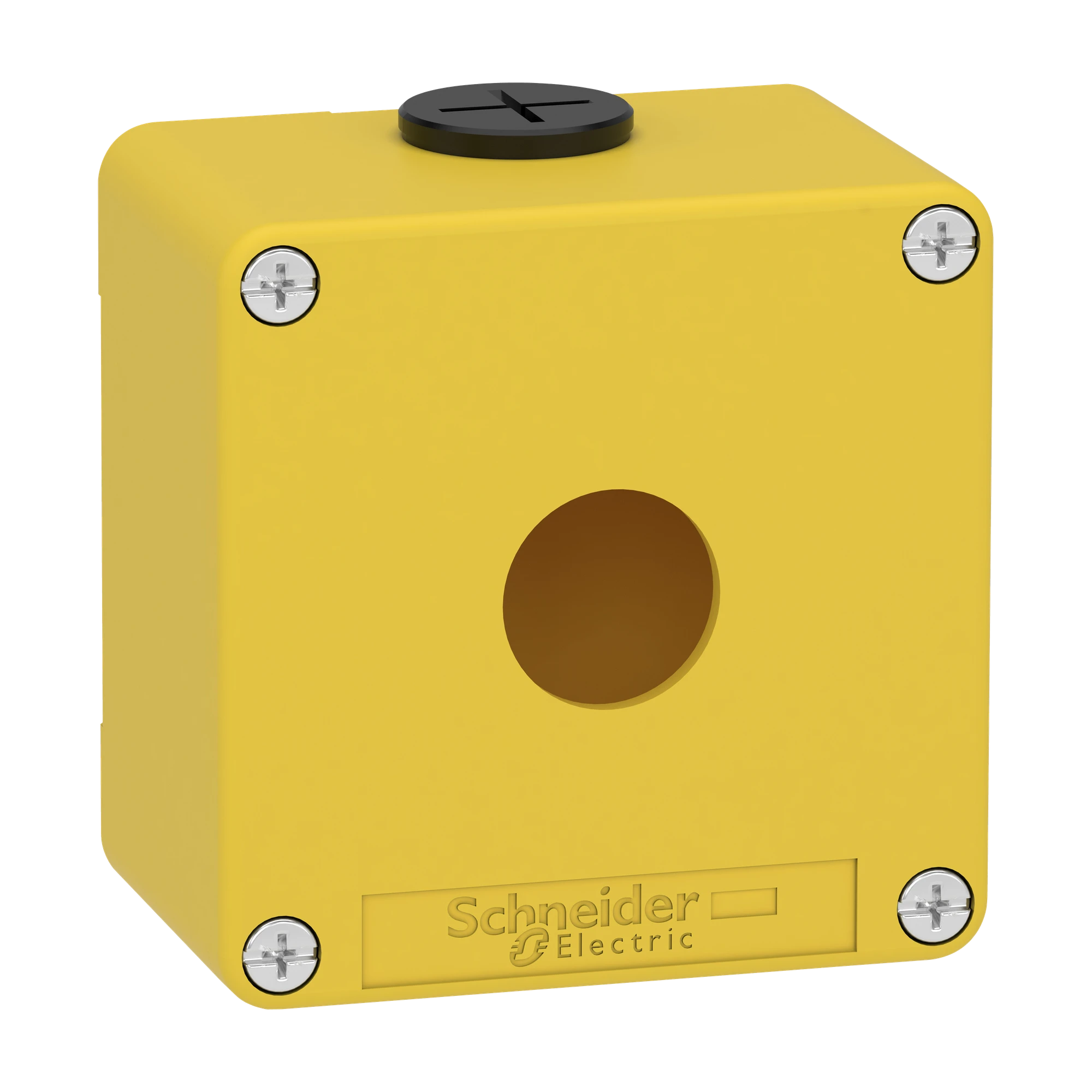 Schneider Electric XAPK1201 Empty enclosure XAP, metal, yellow, for emergency stop/hold, for 1x22mm, 80x80x51.5, M20 (img_001)