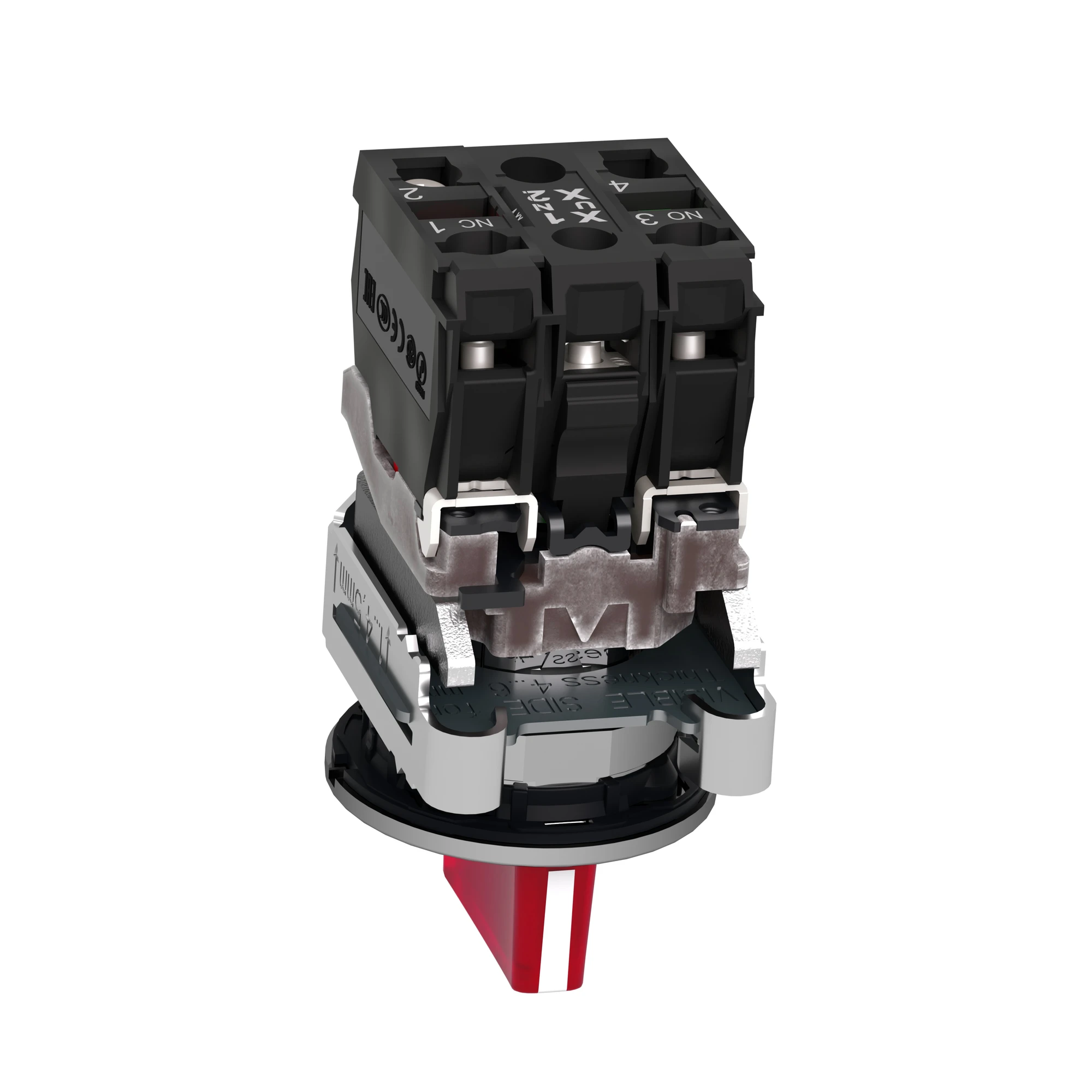 Schneider Electric XB4FK134G5 Illuminated selector switch, Harmony XB4F, metal, 30mm, red, universal LED, 3 positions, 1NO+1NC, 110-120V AC (img_008)