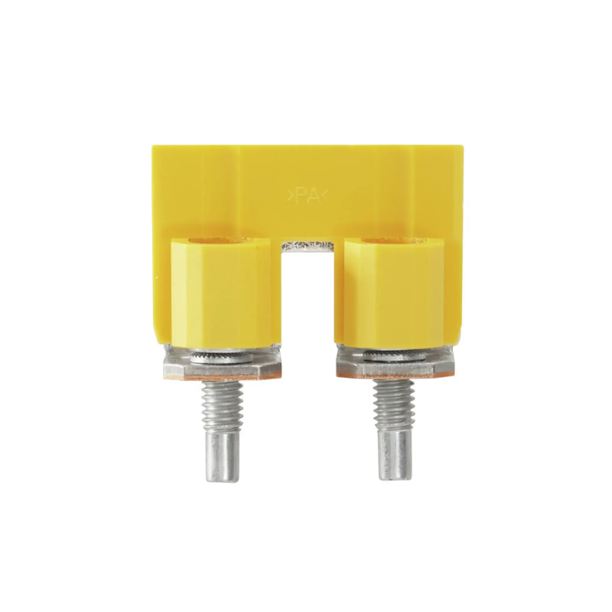 Weidmüller 1079200000 Cross-connector (terminal), when screwed in, yellow, 125 A, Number of poles: 2, Pitch in mm: 16.00, Insulated: Yes, Width: 9 mm (img_001)