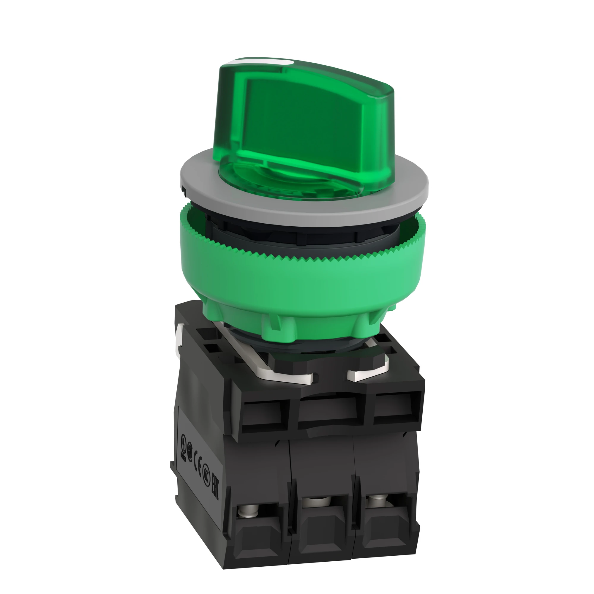 Schneider Electric XB5FK123B5C0 Illuminated Selector Switch, Harmony XB5F, Plastic, Light Grey, Green, 30mm, Universal LED, 2 Positions, 1NO + 1NC, 24V ACDC (img_005)