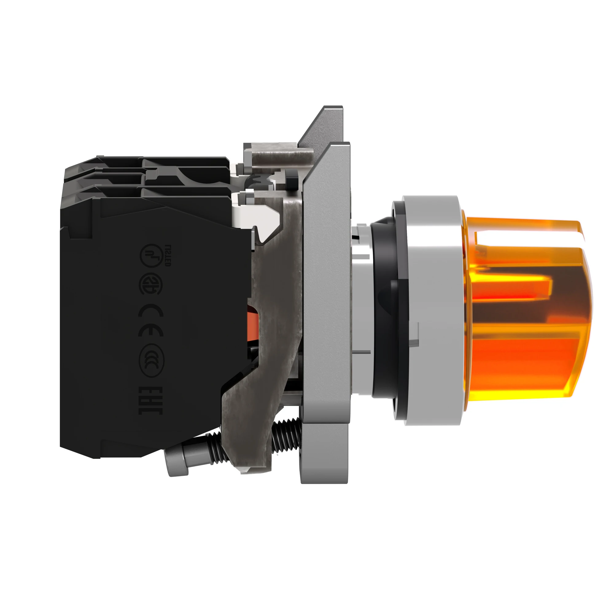 Schneider Electric XB4BK125B5 Illuminated selector switch, Harmony XB4, metal, 22mm, orange, universal LED, 2 positions, 1NO+1NC, 24V ACDC (img_003)