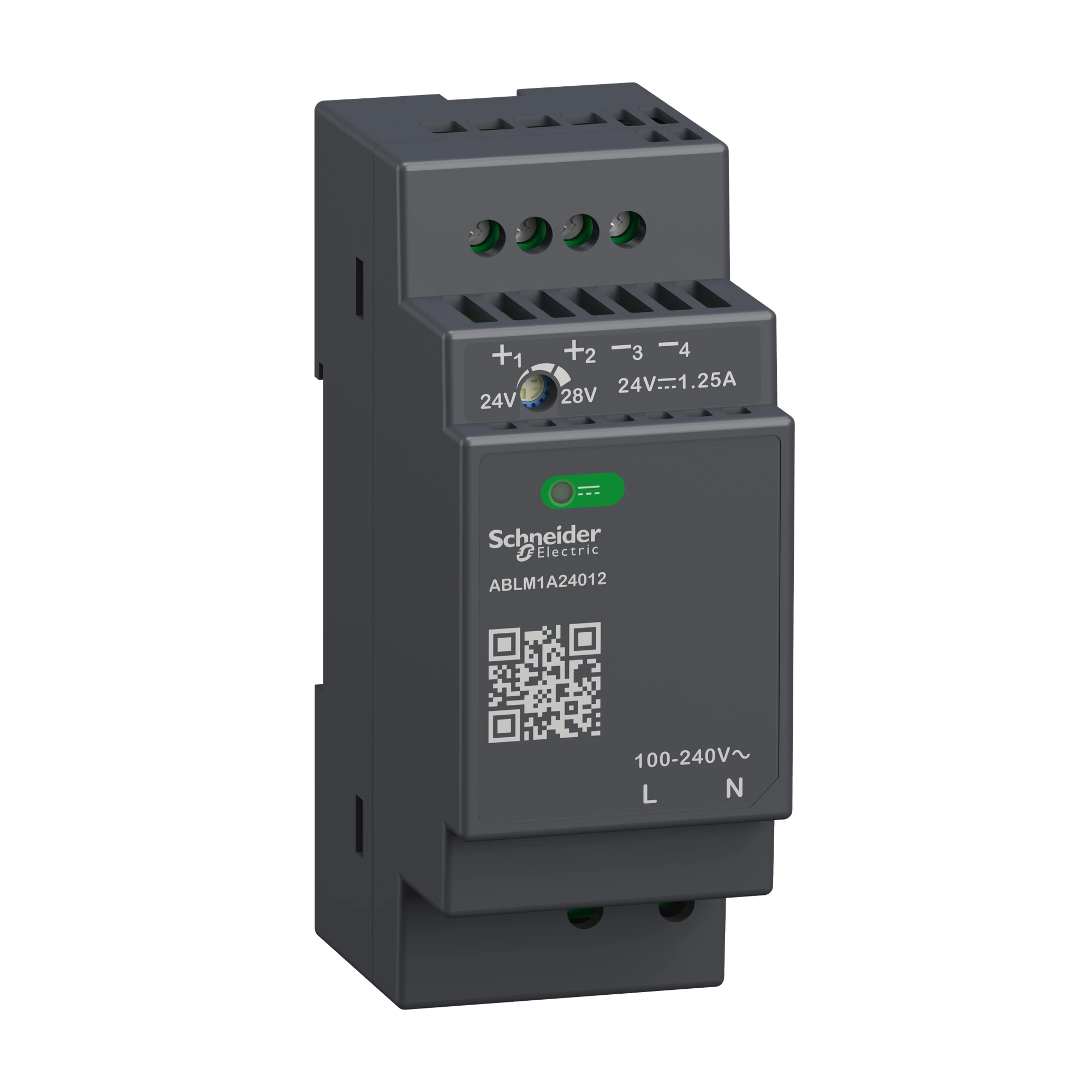Schneider Electric ABLM1A24012 Power Supply, Modicon ABLM, Modular, Switched, Single-phase, 100-240V AC, 24V DC, 1.2A, 30W (img_001)