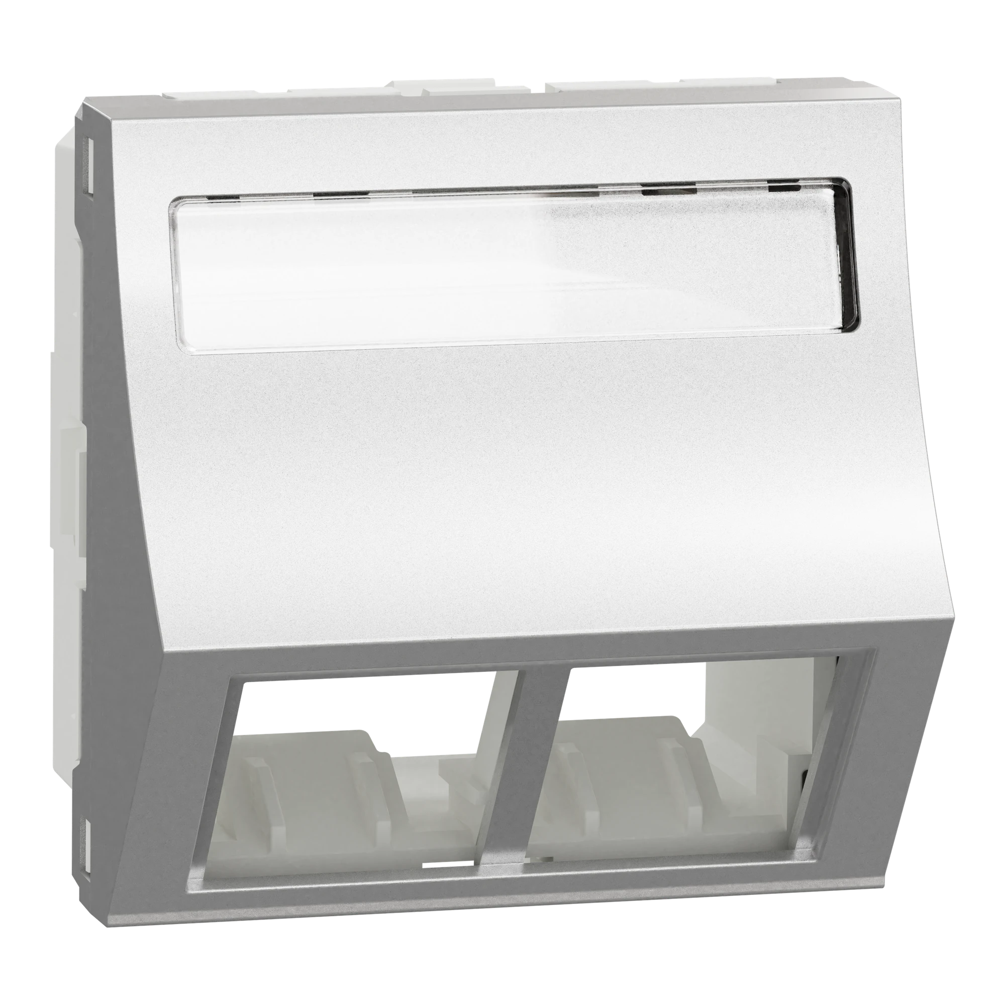 Schneider Electric NU942430 Optiline 45/Unica Central Plate Data Socket 2xRJ45 Angled Labeling Field Aluminum (img_001)