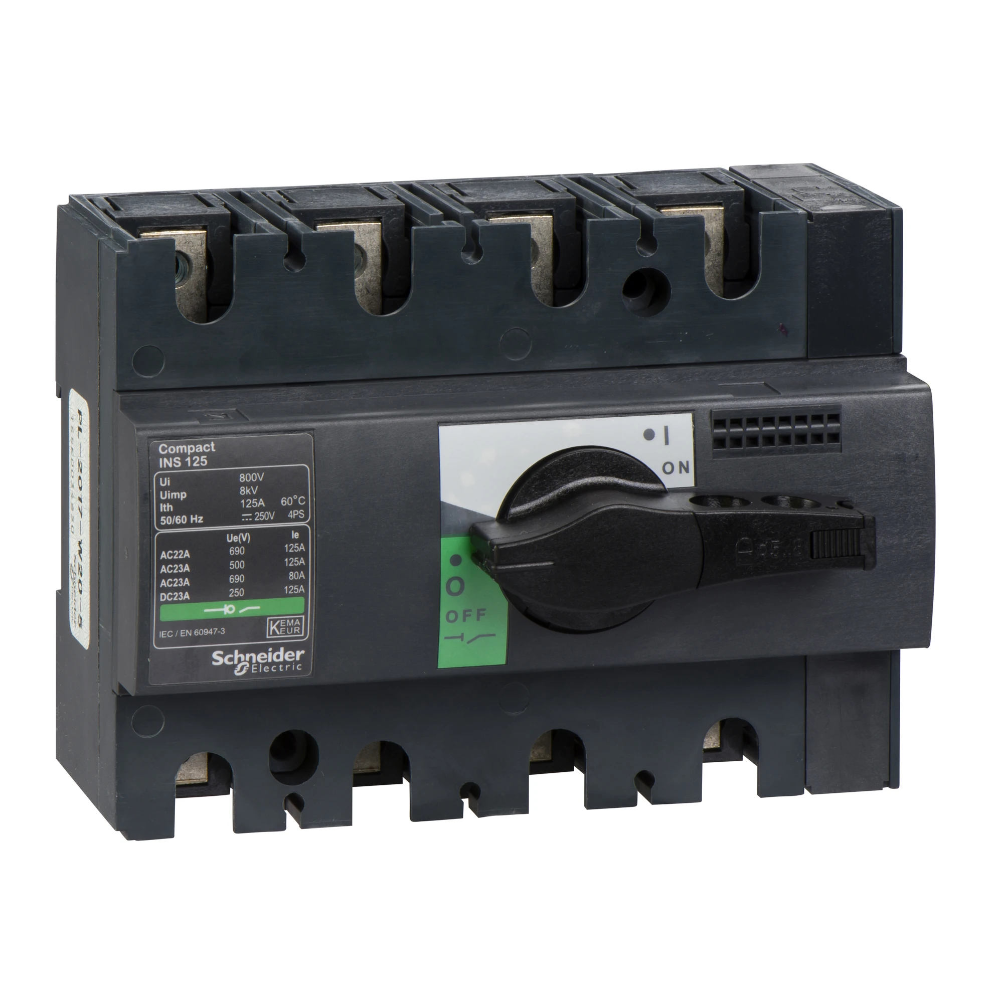 Schneider Electric 28911 Disconnect switch INS125, 4P, 125A/690V AC/250V DC, rotary drive black (img_001)