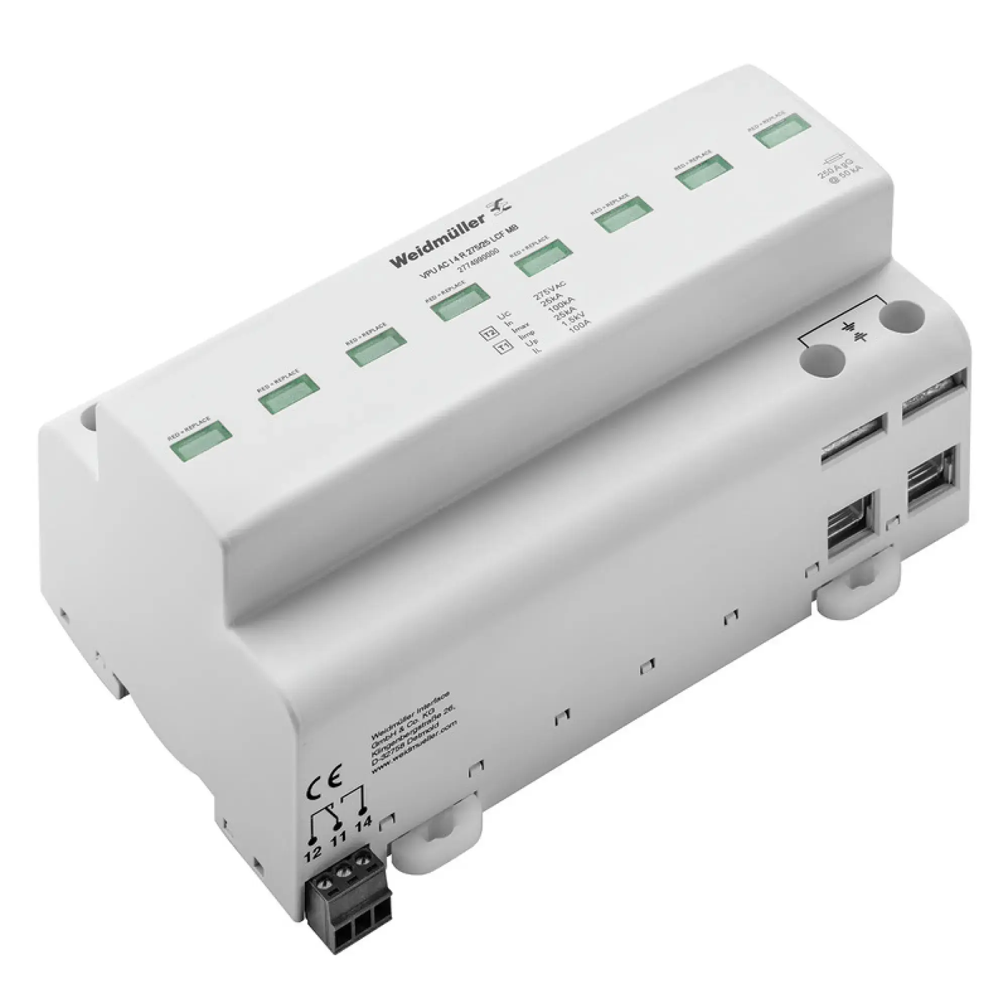 Weidmüller 2774990000 Surge voltage arrester (power supply systems), Surge protection, Leakage-current-free, with remote contact, Type I + II, Low voltage network: TN-C-S, (img_001) Weidmüller 2774990000 Surge voltage arrester (power supply systems), Surge protection, Leakage-current-free, with remote contact, Type I + II, Low voltage network: TN-C-S, (img_001)