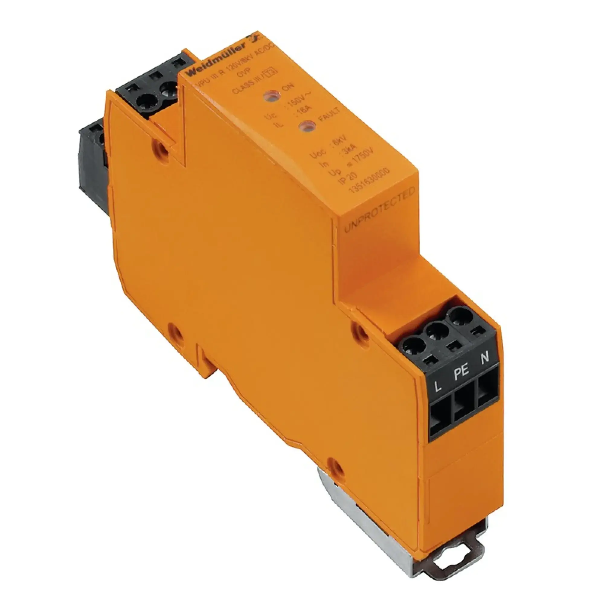 Weidmüller 1351630000 Surge voltage arrester (power supply systems), with remote contact, Type III, Low voltage network: Single-phase, AC/DC, 120 V, 150 V (img_001) Weidmüller 1351630000 Surge voltage arrester (power supply systems), with remote contact, Type III, Low voltage network: Single-phase, AC/DC, 120 V, 150 V (img_001)