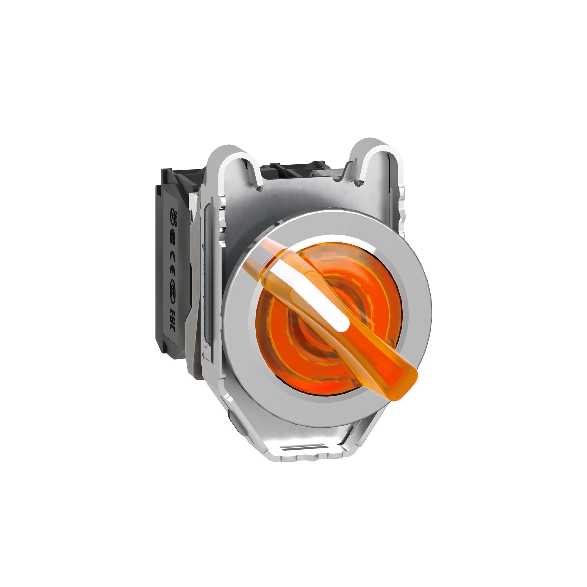 Schneider Electric XB4FK125M5 Illuminated selector switch, Harmony XB4F, metal, 30mm, orange, universal LED, 2 positions, 1NC+1NO, 230-240V AC (img_001)