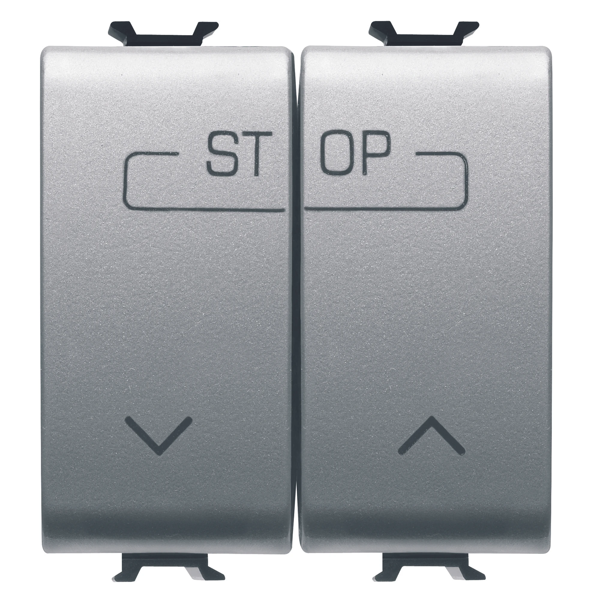 GEWISS GW14160F TWIN PUSH-BUTTON 250V ac - QUICK WIRING TERMINALS - 1P NO 16A - SYMBOL UP-DOWN-STOP - 2 MODULES - TITANIUM - CHORUSMART (img_001)