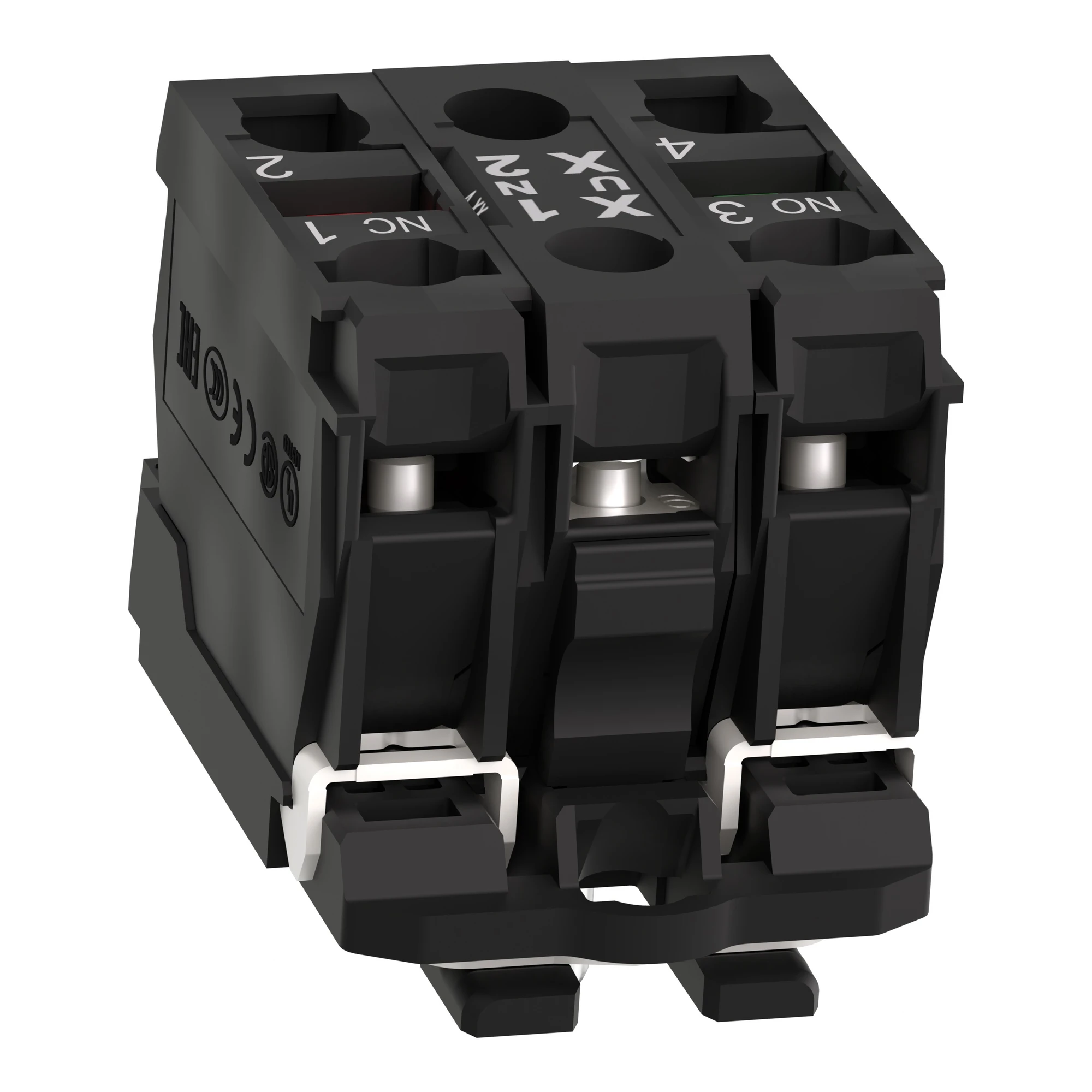 Schneider Electric ZB5AW0B15 Auxiliary Contact Block, Harmony XB5, Plastic, White, Universal LED, with Mounting Flange, 1NO + 1NC, 24V ACDC (img_006)