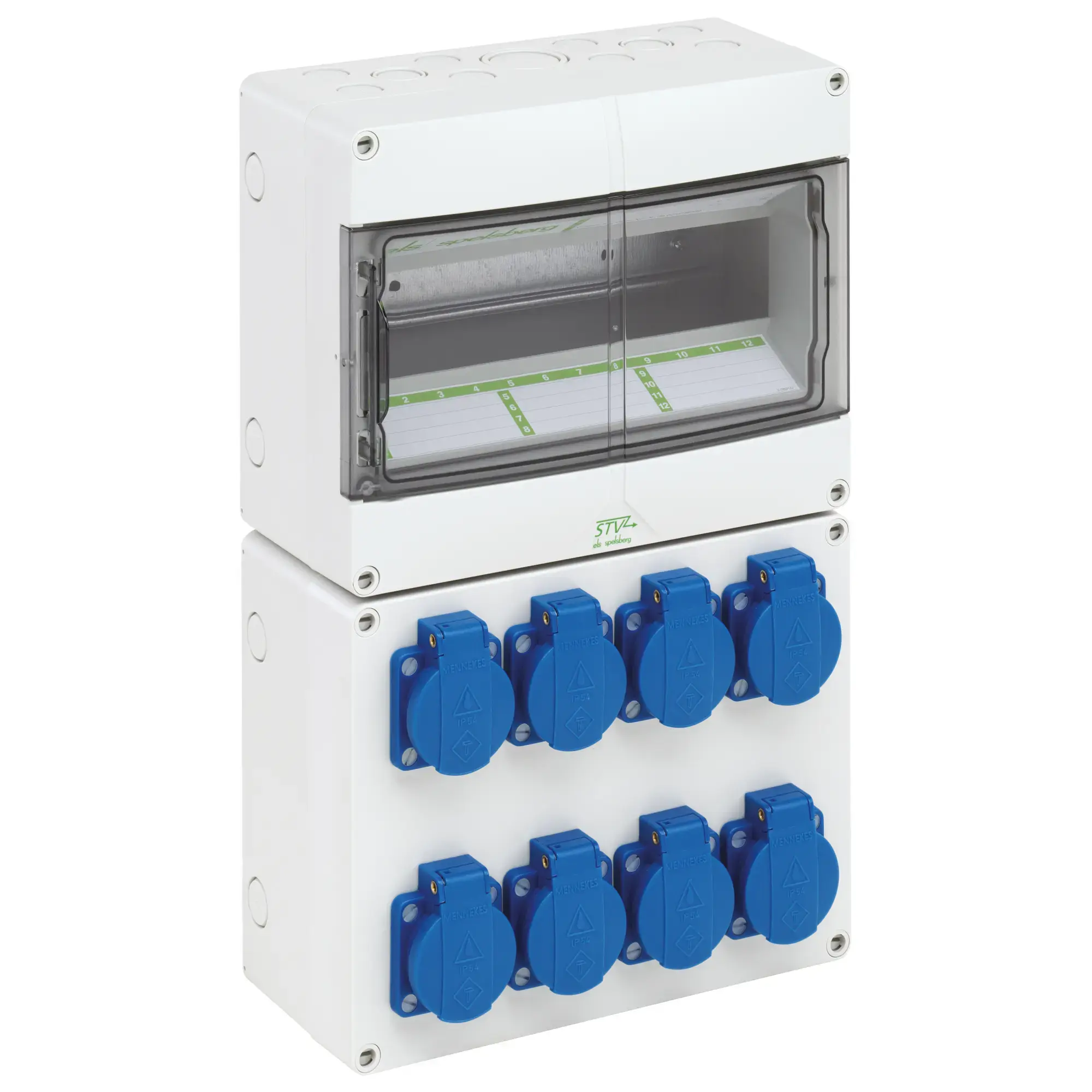 Spelsberg 73130801 Socket outlet combination, Type of protection IP44, 12 TE, Impact strength IK08, Protection class II, Rated insulation voltage 400V AC, Halogen free (img_001)