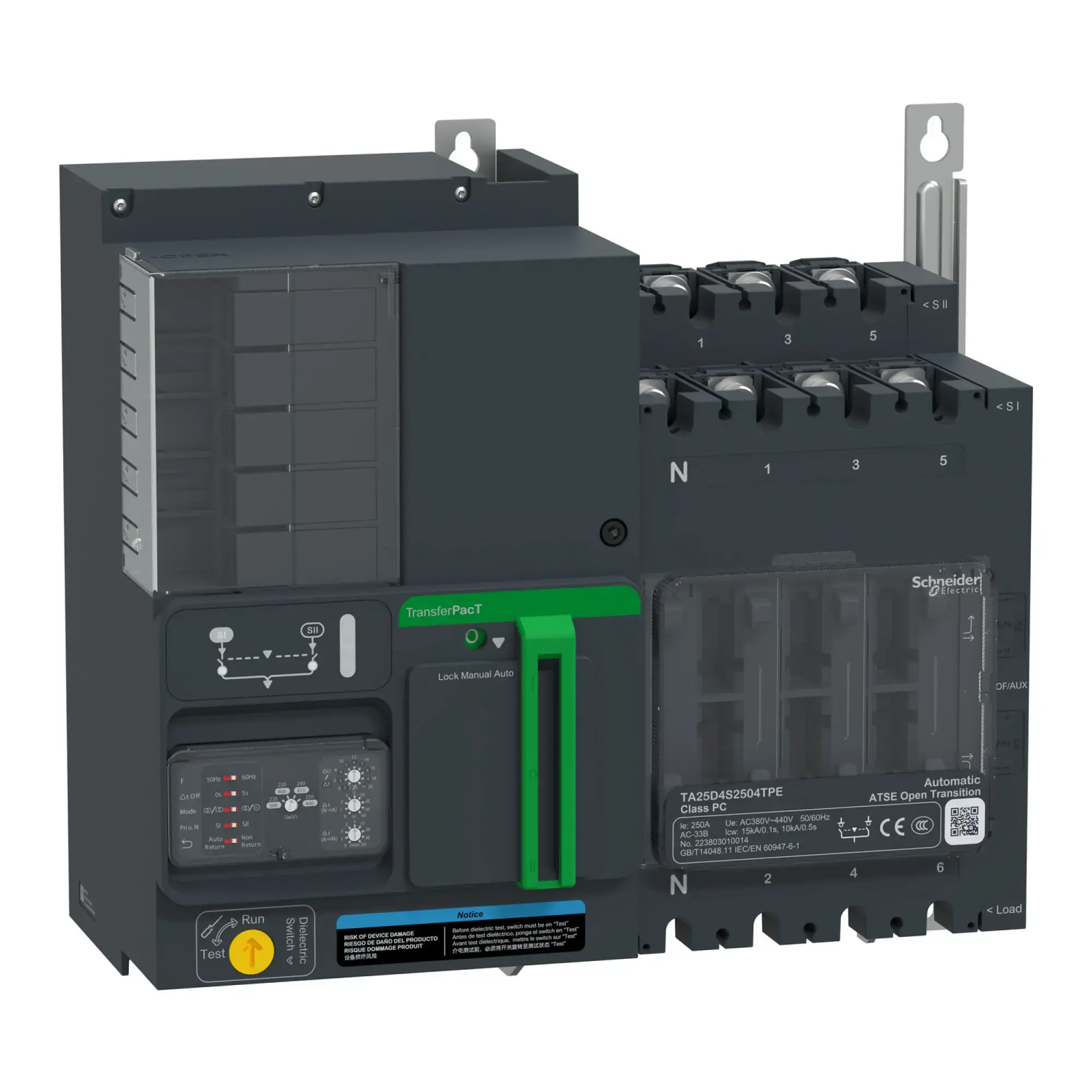 Schneider Electric TA25D4S2004TPE TransferPacT TA250 Automatic Network Transfer Switch, 200A, 400V, 4P, Rotary Knob (img_002)