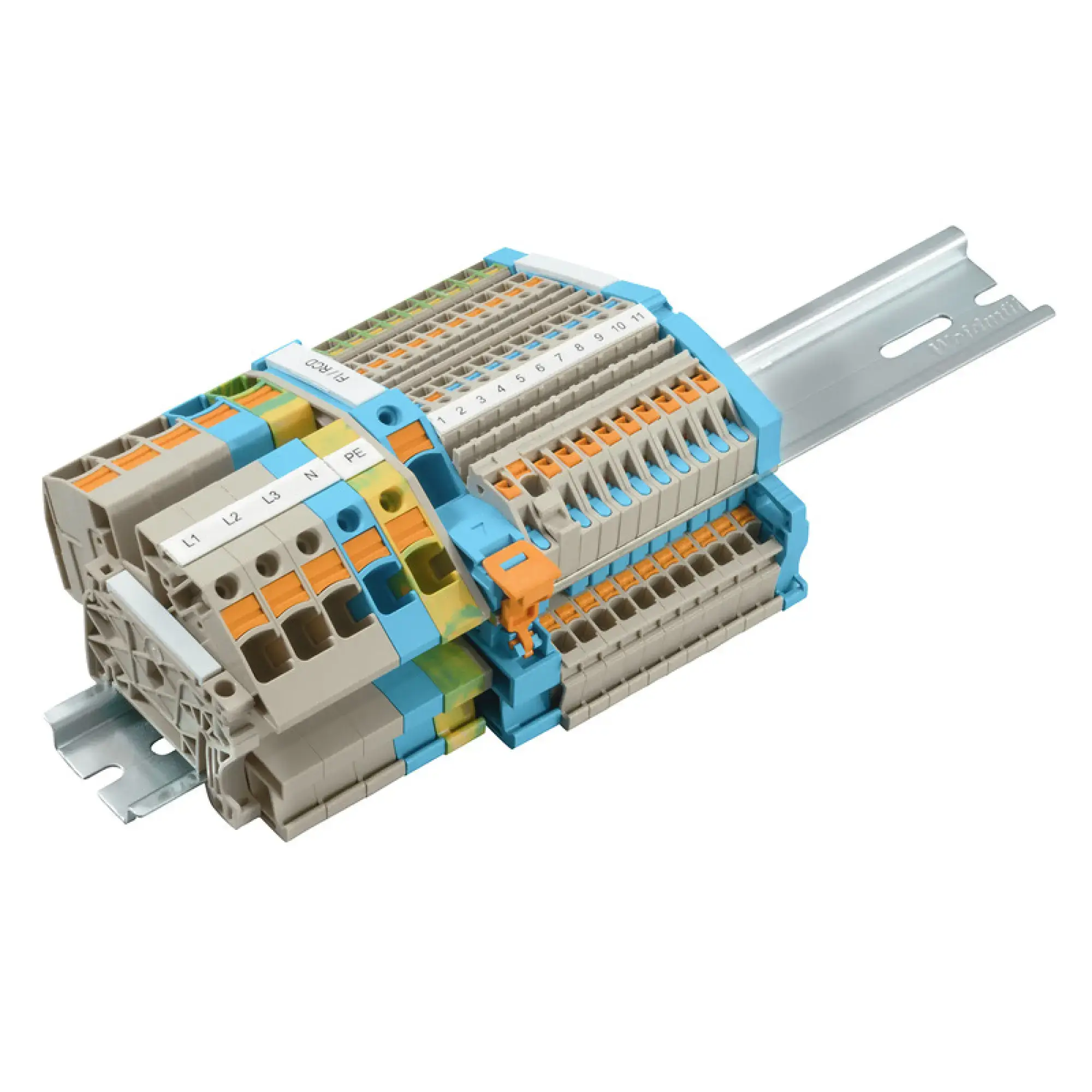 Weidmüller 8000122097 Multi-tier modular terminal, PUSH IN, Miscellaneous, 16 mm², Number of connections: 65, Number of levels: 3, TS 35, V-0, Wemid (img_001)