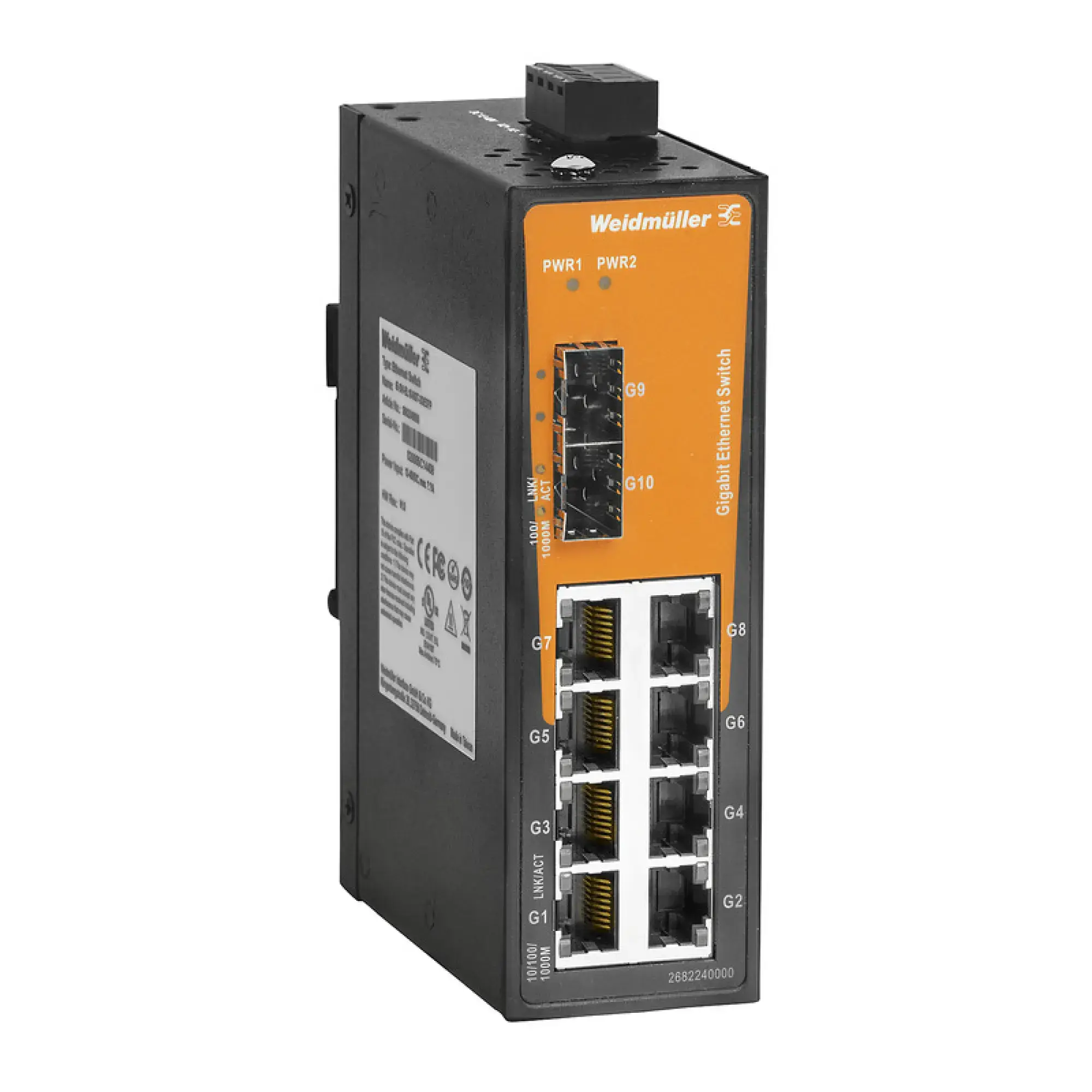 Weidmüller 2682240000 Network switch (unmanaged), unmanaged, Gigabit Ethernet, Number of ports: 8x RJ45, 2x 100/1000BaseSFP Slot, -40 °C...75 °C, IP30 (img_001) Weidmüller 2682240000 Network switch (unmanaged), unmanaged, Gigabit Ethernet, Number of ports: 8x RJ45, 2x 100/1000BaseSFP Slot, -40 °C...75 °C, IP30 (img_001)