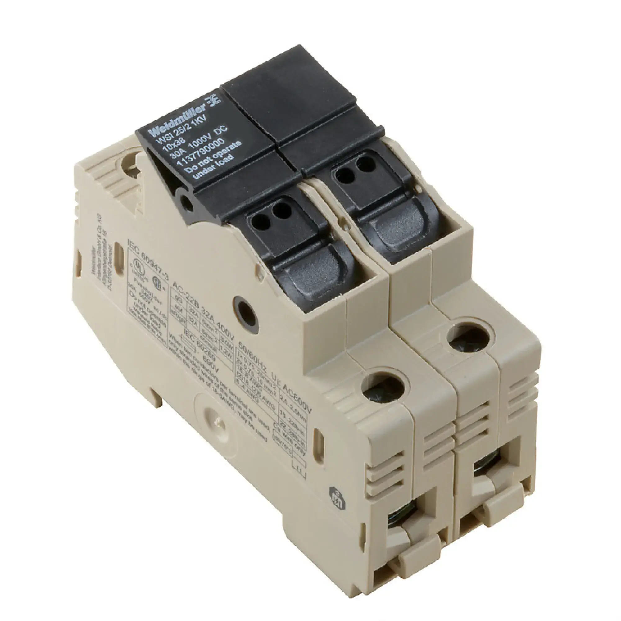 Weidmüller 1469110000 Fuse terminal, Screw connection, dark beige, 25 mm², 32 A, 1000 V, Number of connections: 4, Number of levels: 1, TS 35 (img_001)